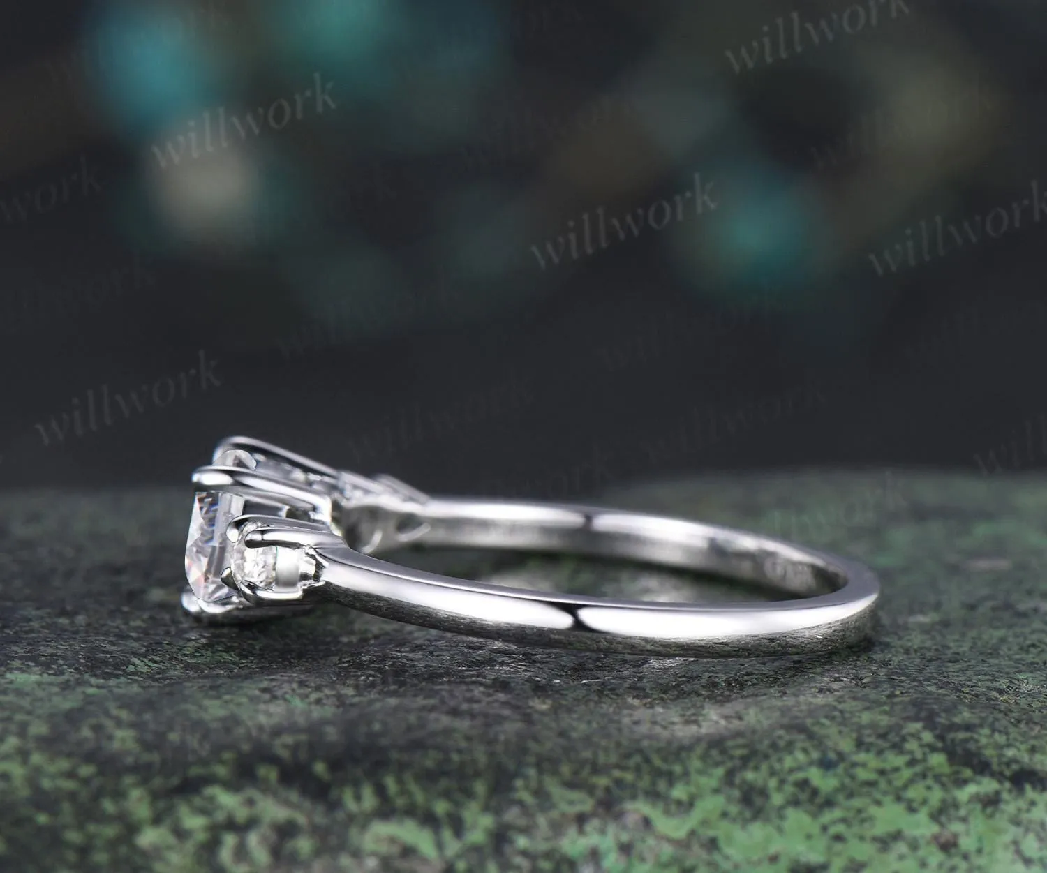 Oval cut lab grown diamond engagement ring 14k white gold Minimalist east to west four stone moissanite wedding promise ring women sold by Willwork Jewelry product image thumbnail 4