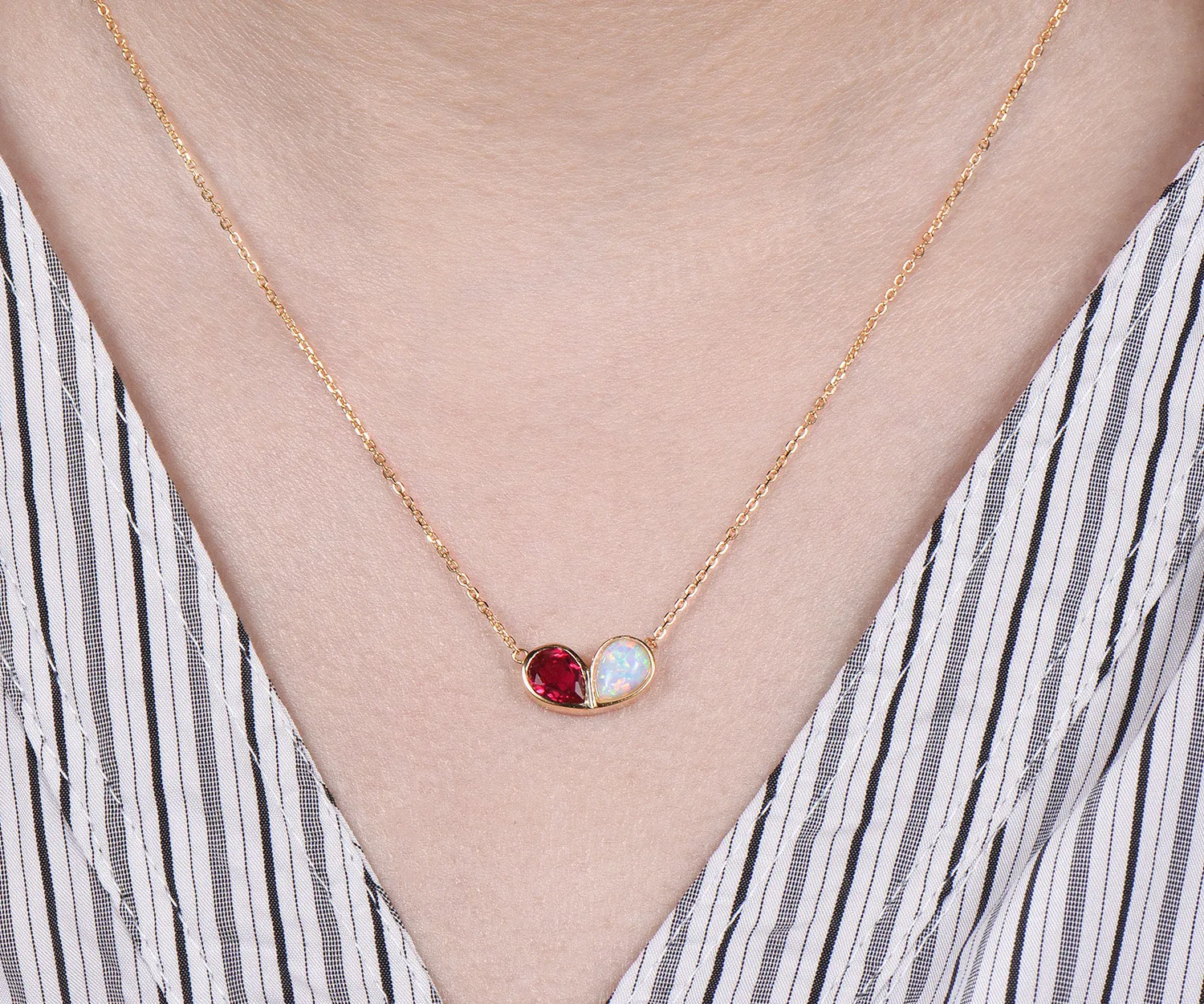 Pear ruby opal necklace heart shape bezel pendant Toi et Moi necklace minimalist yellow gold jewelry sold by Willwork Jewelry product image thumbnail 3