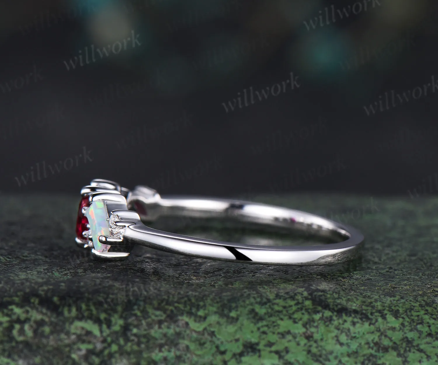 Unique pear red ruby ring white gold cluster Baguette cut opal ring women dainty Multi-Stone Ring moissanite wedding band anniversary gift sold by Willwork Jewelry product image thumbnail 5