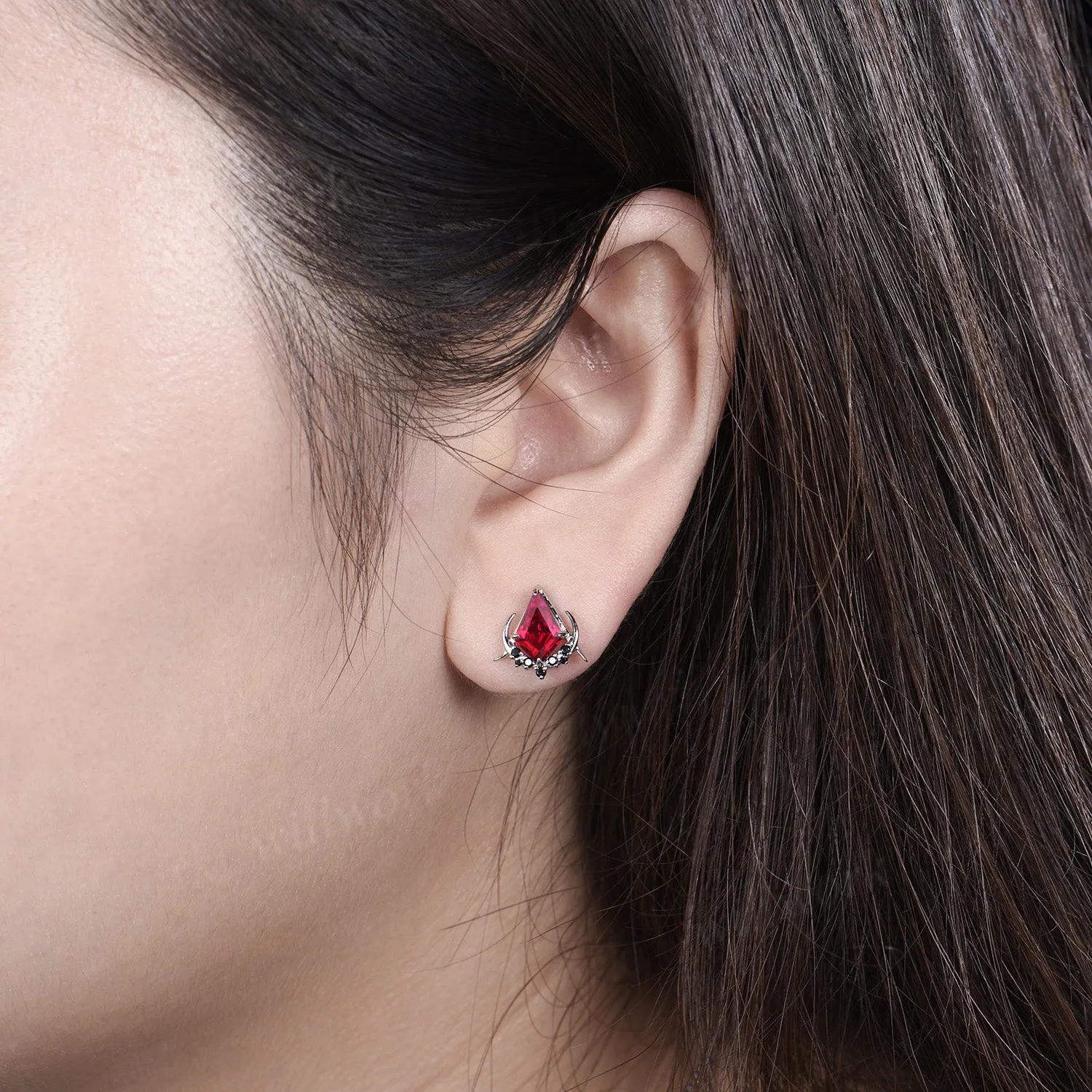 Unique kite cut red ruby earrings solid 14k 18k white gold gothic moon cluster black spinel stud earrings piercing earrings women sold by Willwork Jewelry product image thumbnail 3