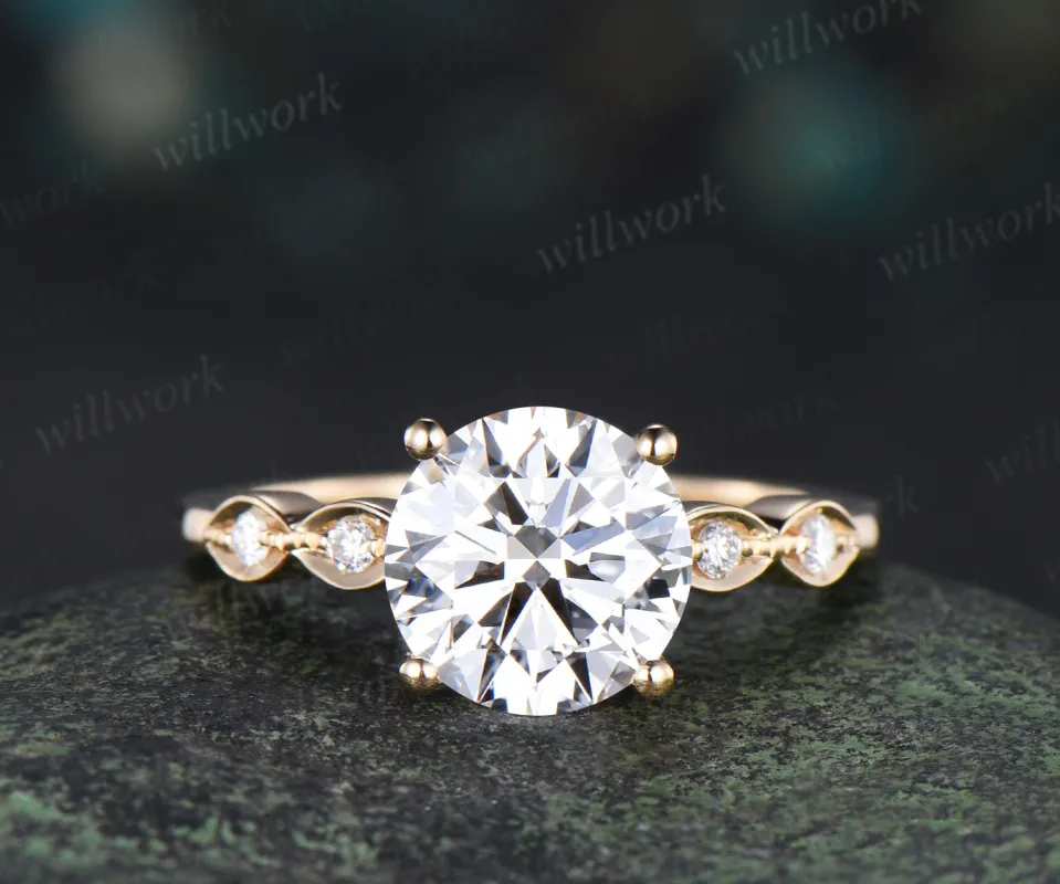 2ct round cut moissanite engagement ring classic 4 prongs moissanite five stone promise ring solid 14k yellow gold diamond ring gifts for women sold by Willwork Jewelry