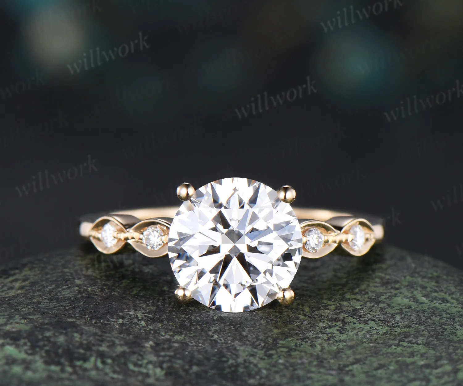 2ct round cut moissanite engagement ring classic 4 prongs moissanite five stone promise ring solid 14k yellow gold diamond ring gifts for women sold by Willwork Jewelry