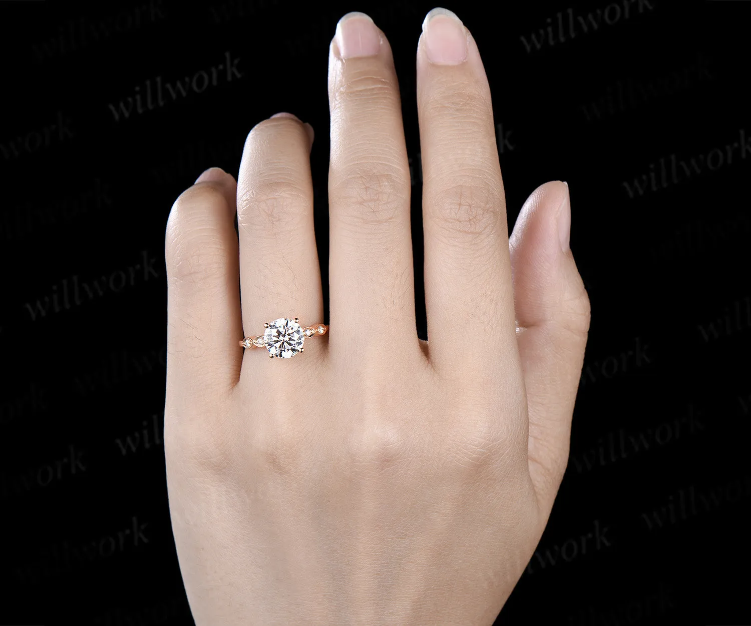 2ct round cut moissanite engagement ring classic 4 prongs moissanite five stone promise ring solid 14k yellow gold diamond ring gifts for women sold by Willwork Jewelry product image thumbnail 2