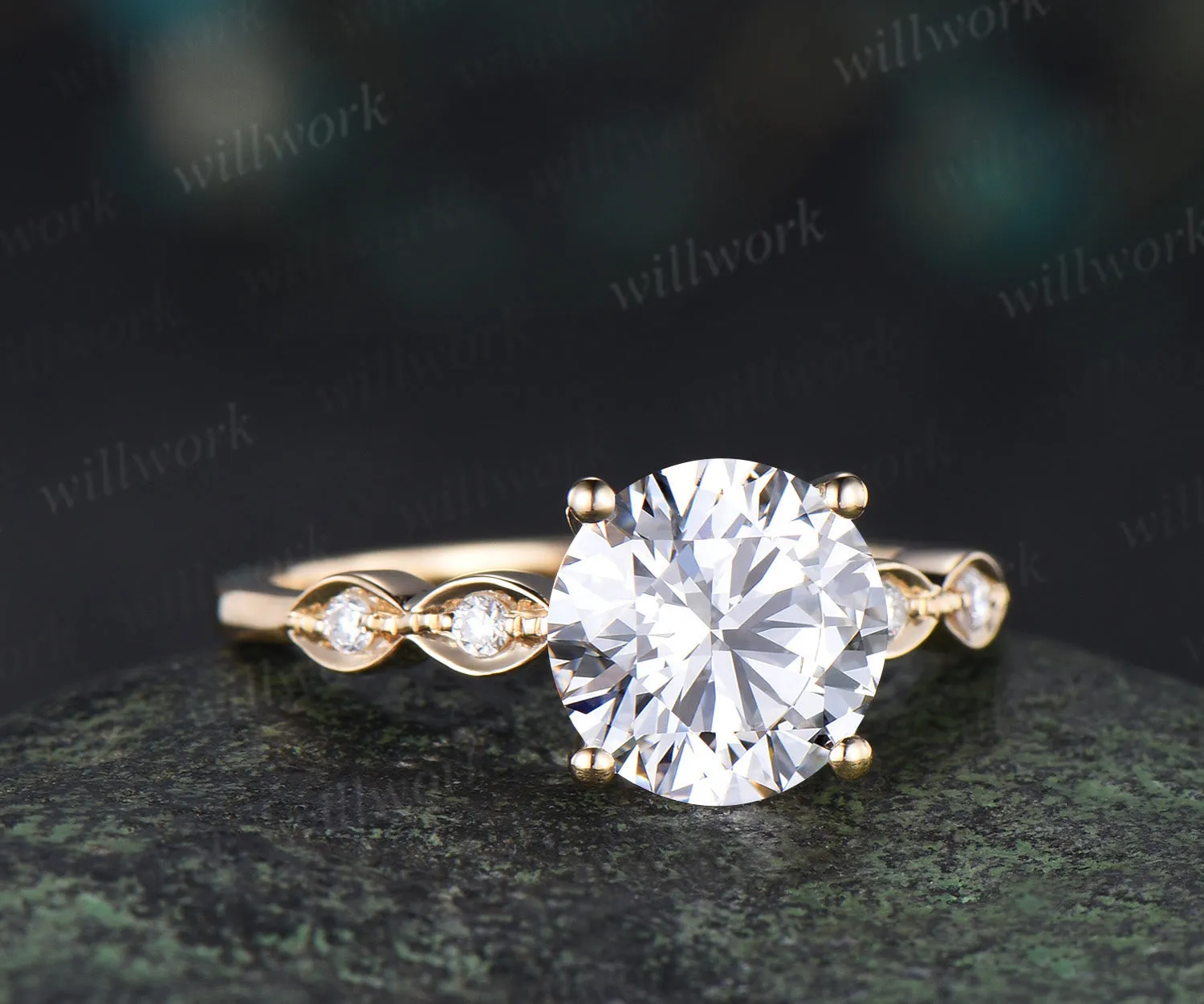 2ct round cut moissanite engagement ring classic 4 prongs moissanite five stone promise ring solid 14k yellow gold diamond ring gifts for women sold by Willwork Jewelry product image thumbnail 3