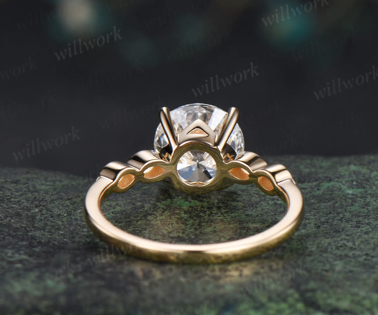 2ct round cut moissanite engagement ring classic 4 prongs moissanite five stone promise ring solid 14k yellow gold diamond ring gifts for women sold by Willwork Jewelry product image thumbnail 5