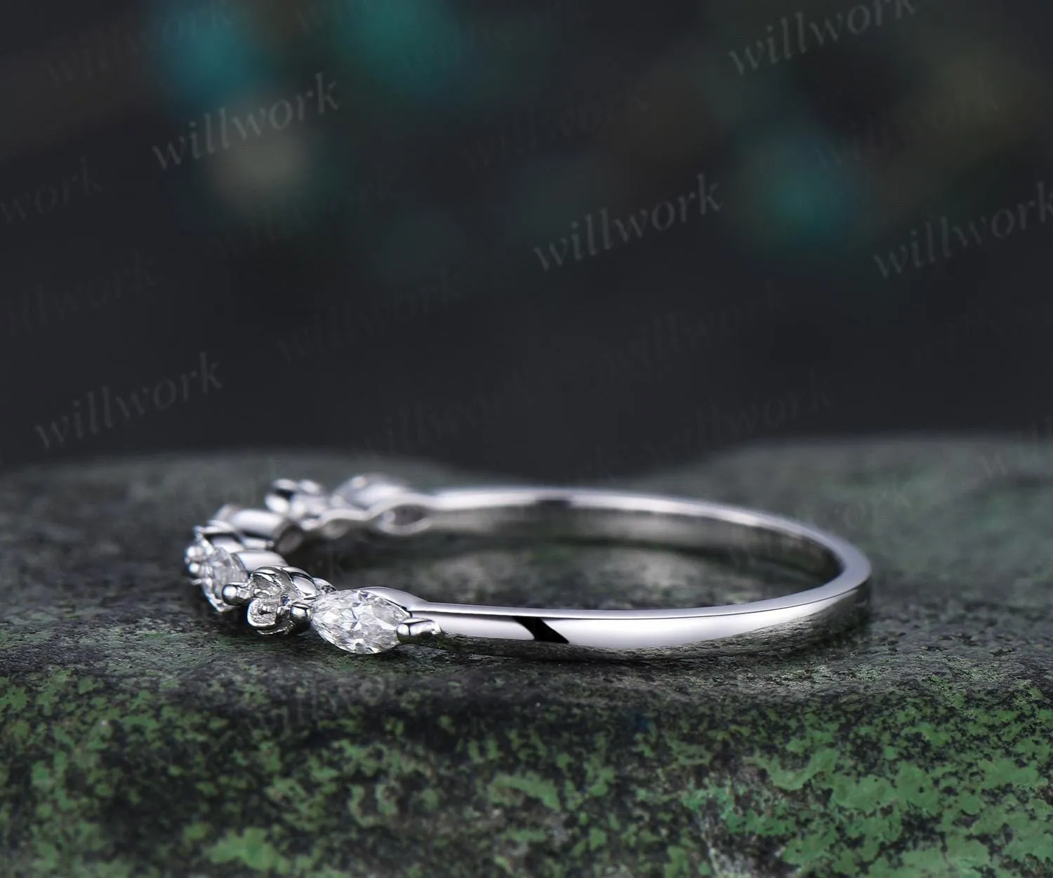 Floral marquise cut moissanite wedding band solid 14k rose gold flower half eternity stacking wedding ring bridal anniversary ring gift sold by Willwork Jewelry product image thumbnail 5