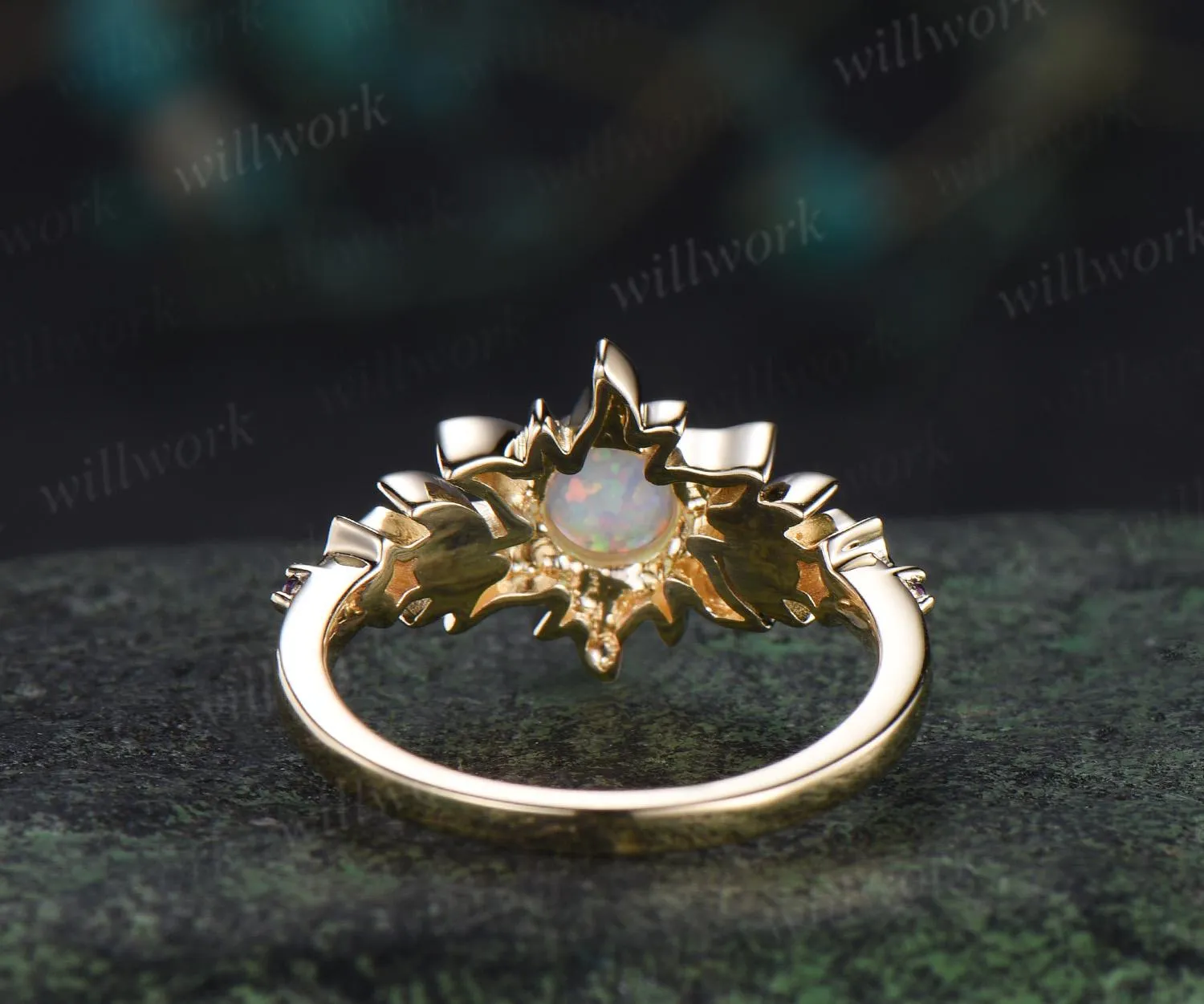 5mm round bezel opal ring vintage sun moon star five stone engagement ring solid 14k yellow gold amethyst wedding ring women gift sold by Willwork Jewelry product image thumbnail 5