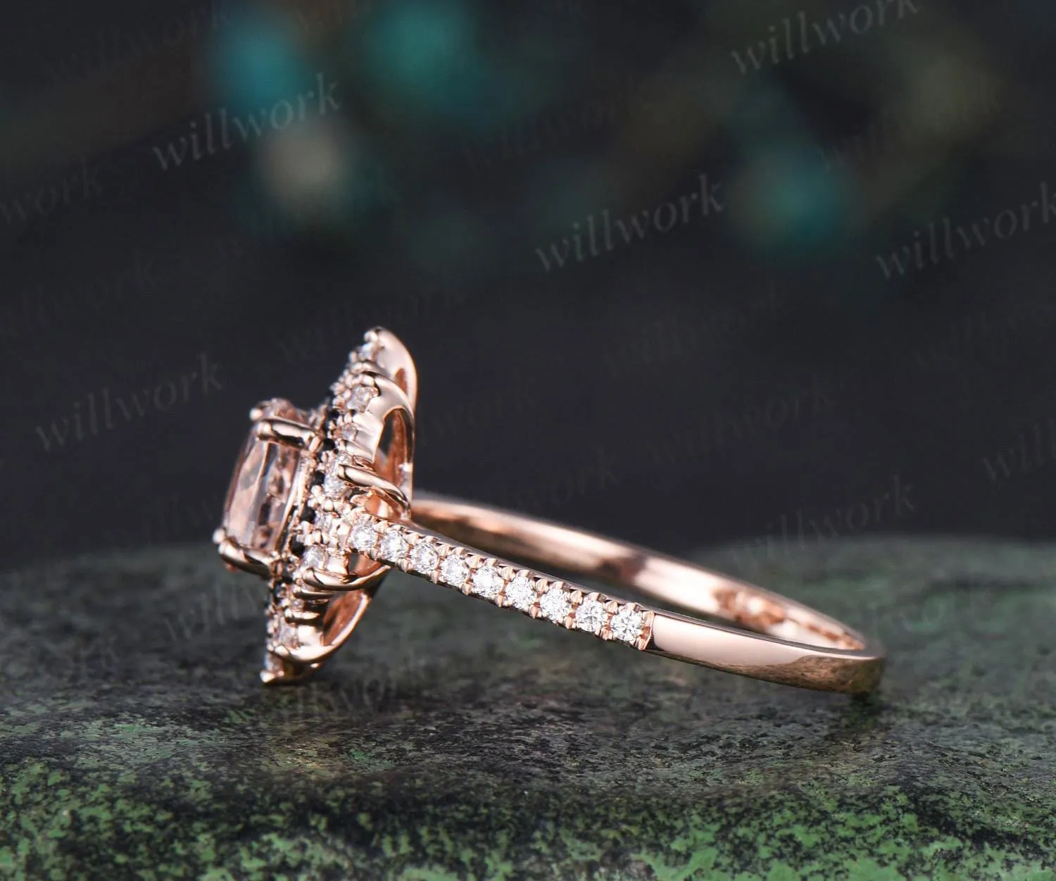 1ct round cut morganite ring vintage unique double halo engagement ring women snowdrift black spinel moissanite promise ring her sold by Willwork Jewelry product image thumbnail 4