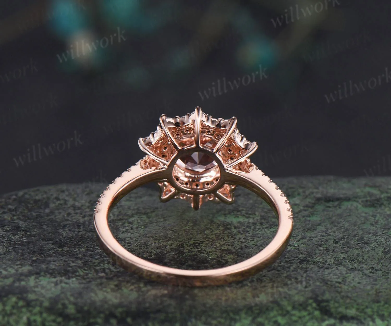 1ct round cut morganite ring vintage unique double halo engagement ring women snowdrift black spinel moissanite promise ring her sold by Willwork Jewelry product image thumbnail 5