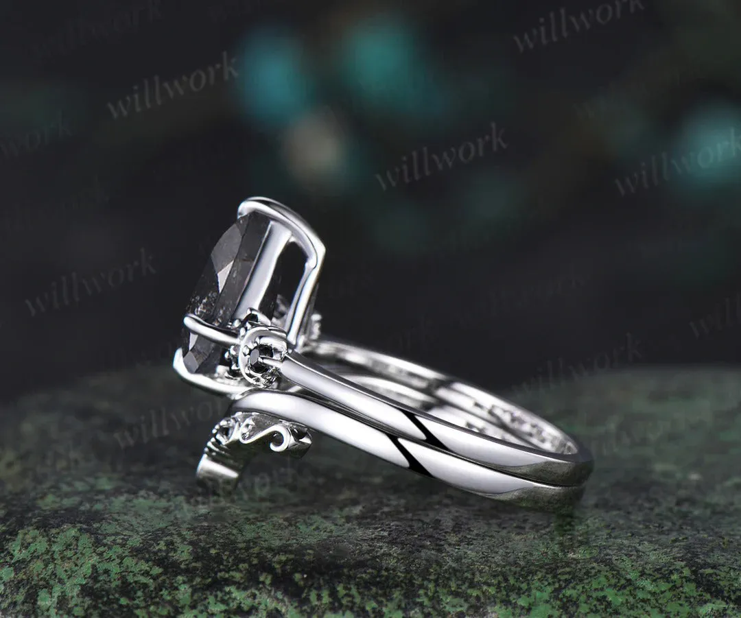 Kite cut salt and pepper diamond engagement ring Moon black diamond ring women unique anniversary gift sold by Willwork Jewelry product image thumbnail 3