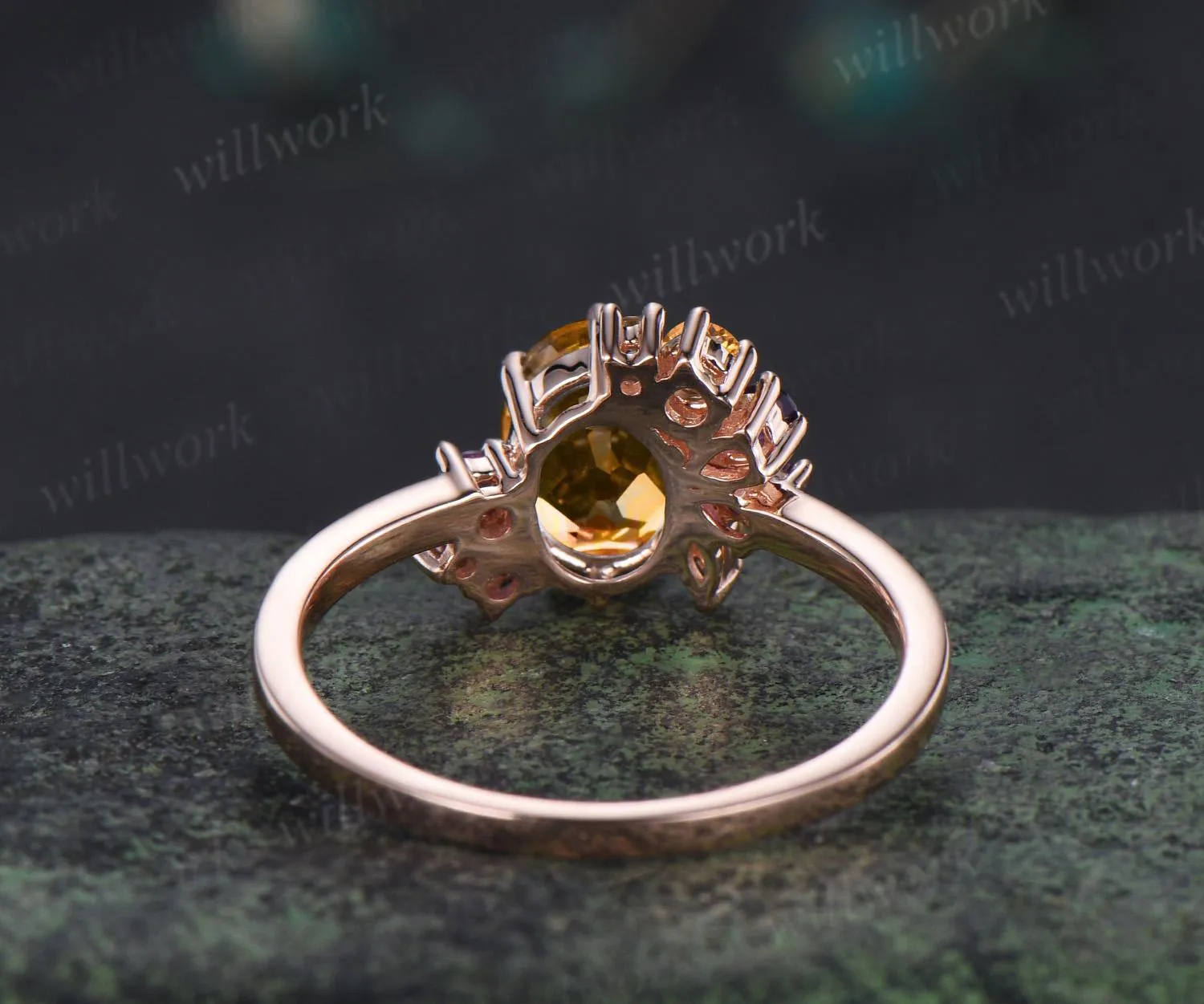 Oval cut yellow citrine engagement ring 14k rose gold 6 prong cluster amethyst ring women anniversary gift for her November birthstone ring sold by Willwork Jewelry product image thumbnail 5
