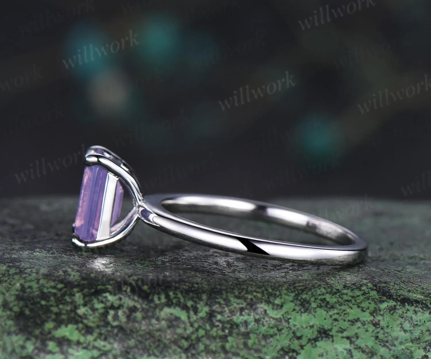 Emerald cut Lavender amethyst solitaire engagement ring solid 14k 18k white gold claw prong dainty wedding ring women gift sold by Willwork Jewelry product image thumbnail 4