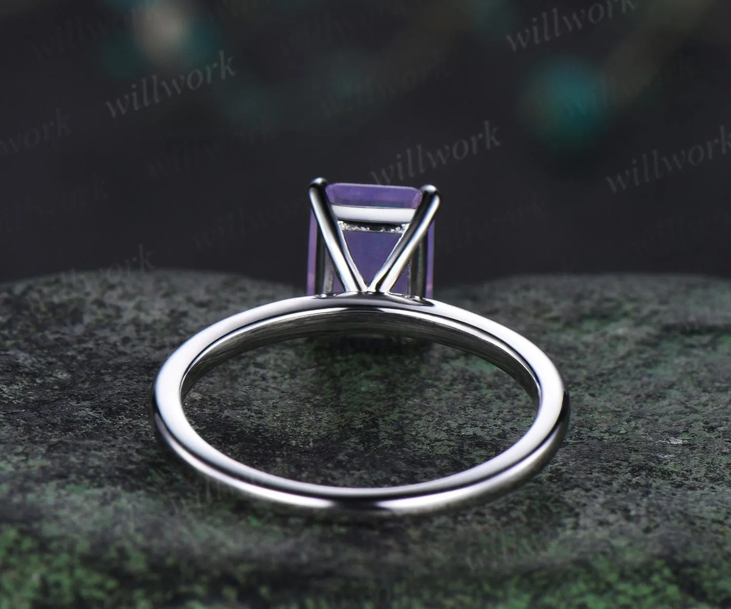 Emerald cut Lavender amethyst solitaire engagement ring solid 14k 18k white gold claw prong dainty wedding ring women gift sold by Willwork Jewelry product image thumbnail 5