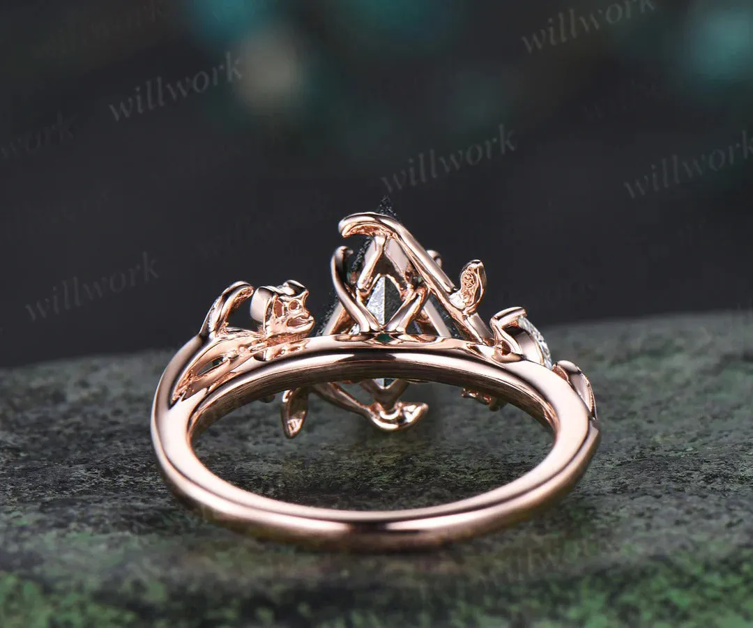 Kite cut salt and pepper diamond ring moon leaf nature inspired engagement ring diamond moissanite accented wedding ring women sold by Willwork Jewelry product image thumbnail 5