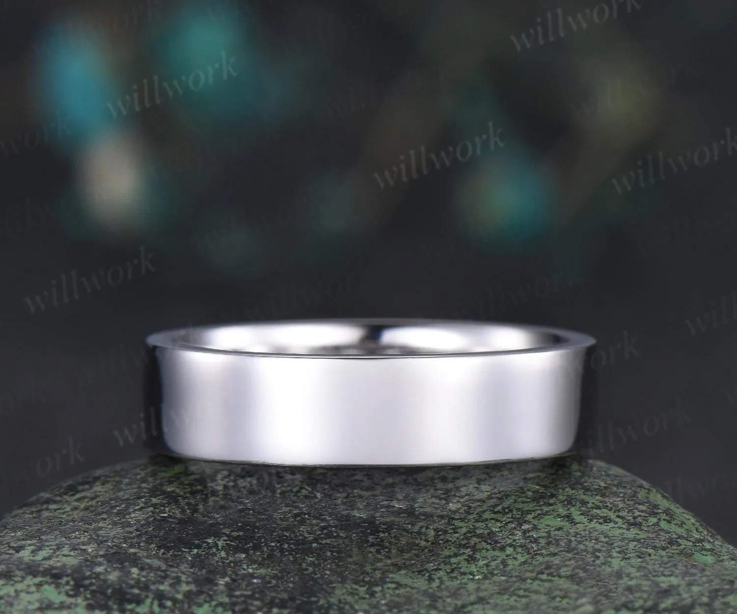 Solitaire men wedding band solid 14k white gold Minimalist wedding ring mens gift for him anniversary ring sold by Willwork Jewelry product image thumbnail 4