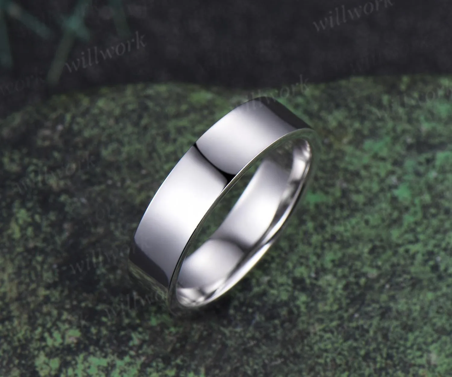 Solitaire men wedding band solid 14k white gold Minimalist wedding ring mens gift for him anniversary ring sold by Willwork Jewelry