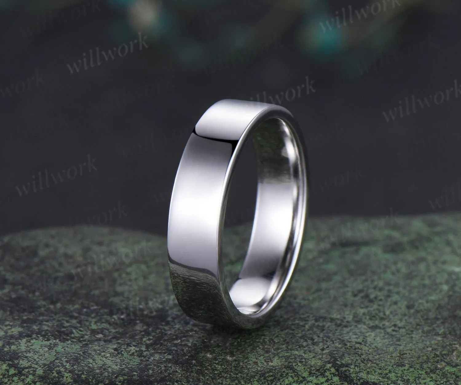 Solitaire men wedding band solid 14k white gold Minimalist wedding ring mens gift for him anniversary ring sold by Willwork Jewelry product image thumbnail 5