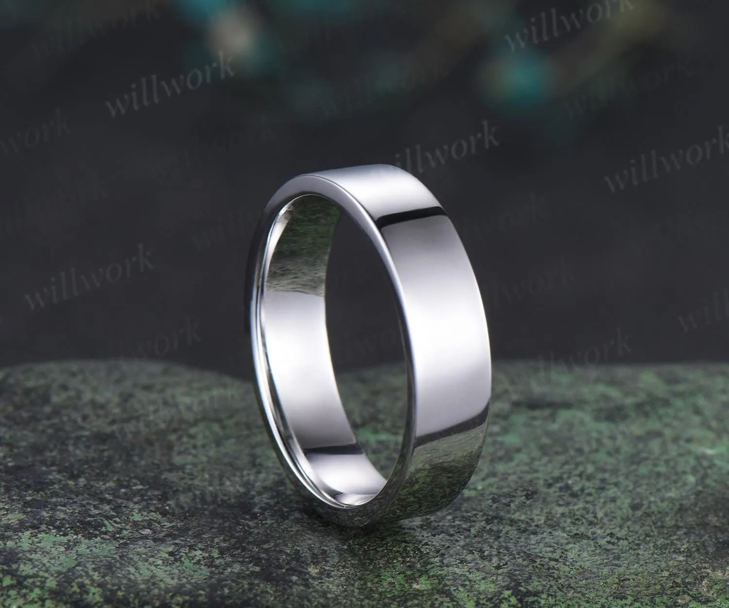 Solitaire men wedding band solid 14k white gold Minimalist wedding ring mens gift for him anniversary ring sold by Willwork Jewelry product image thumbnail 2