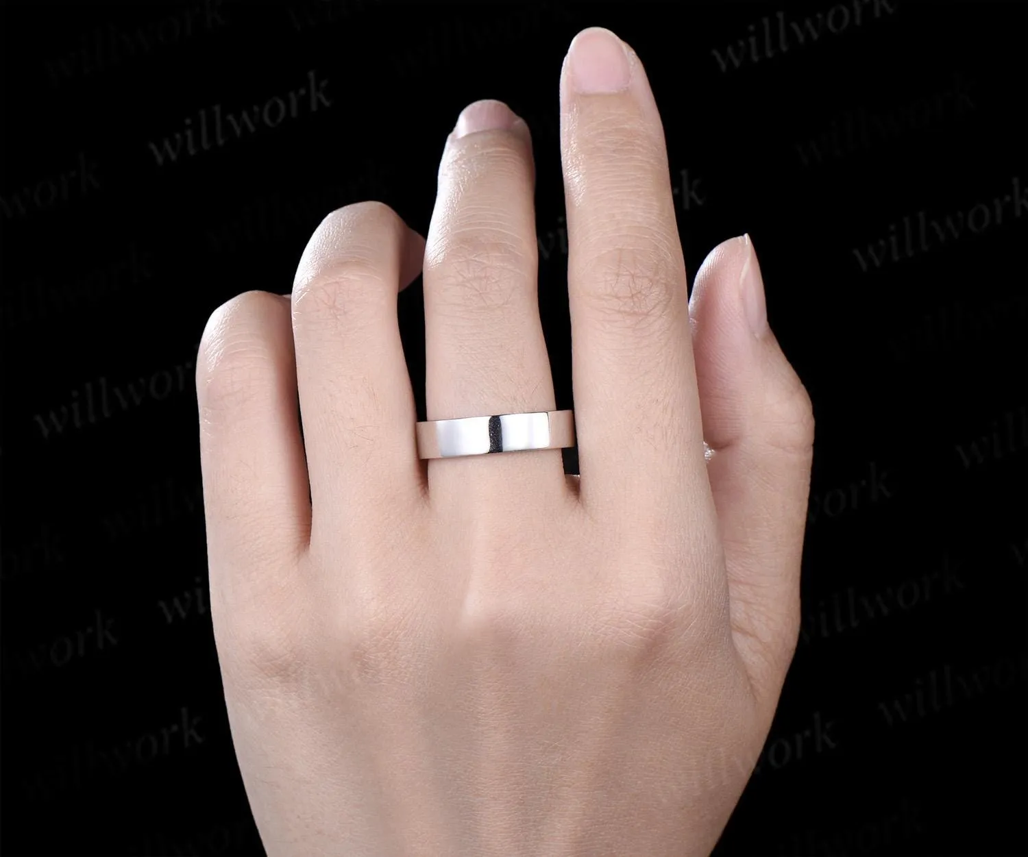 Solitaire men wedding band solid 14k white gold Minimalist wedding ring mens gift for him anniversary ring sold by Willwork Jewelry product image thumbnail 3