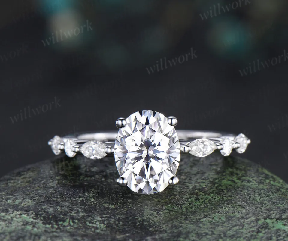 Oval cut IGI lab grown diamond engagement ring unique seven stones diamond ring wedding anniversary gifts for women sold by Willwork Jewelry