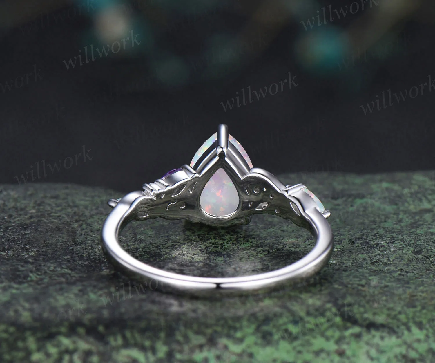Pear opal engagement ring fire opal amethyst moissanite cluster ring October birthstone jewelry gifts for women sold by Willwork Jewelry product image thumbnail 5