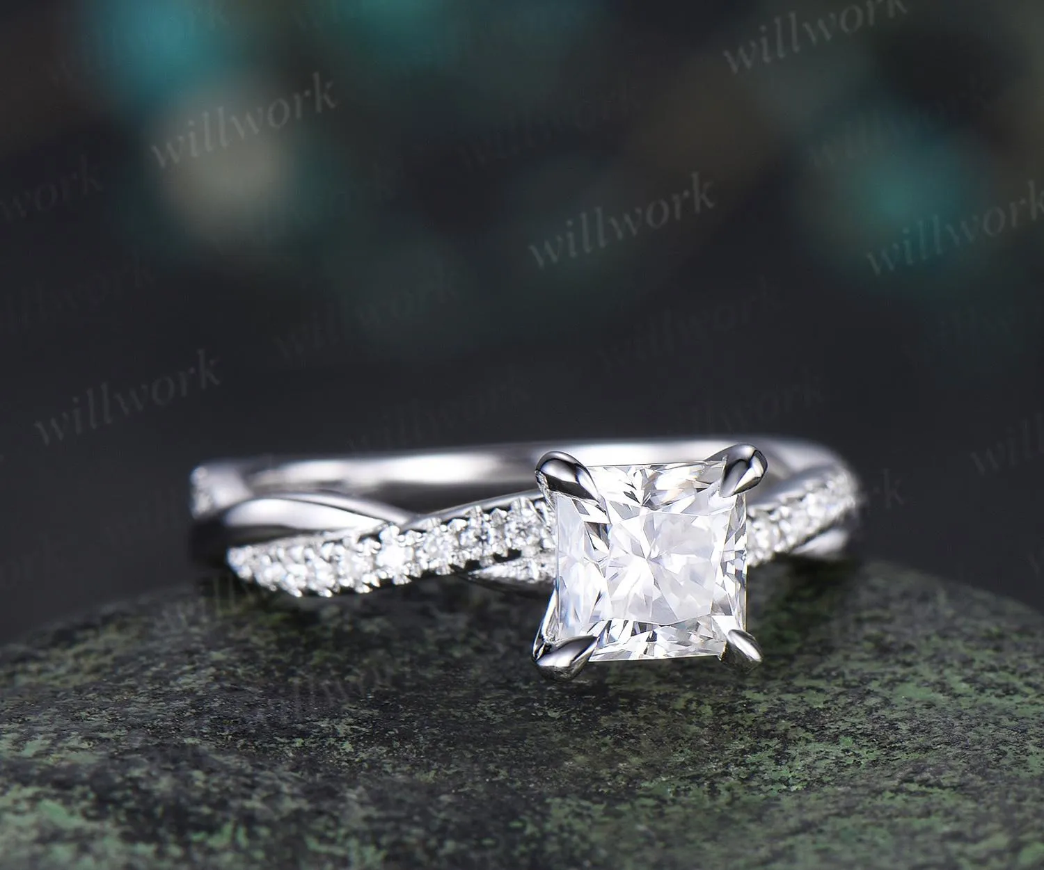 Princess cut IGI lab grown diamond engagement ring solid 14k white gold 3/4 eternity rope wrapping promise ring women sold by Willwork Jewelry product image thumbnail 4