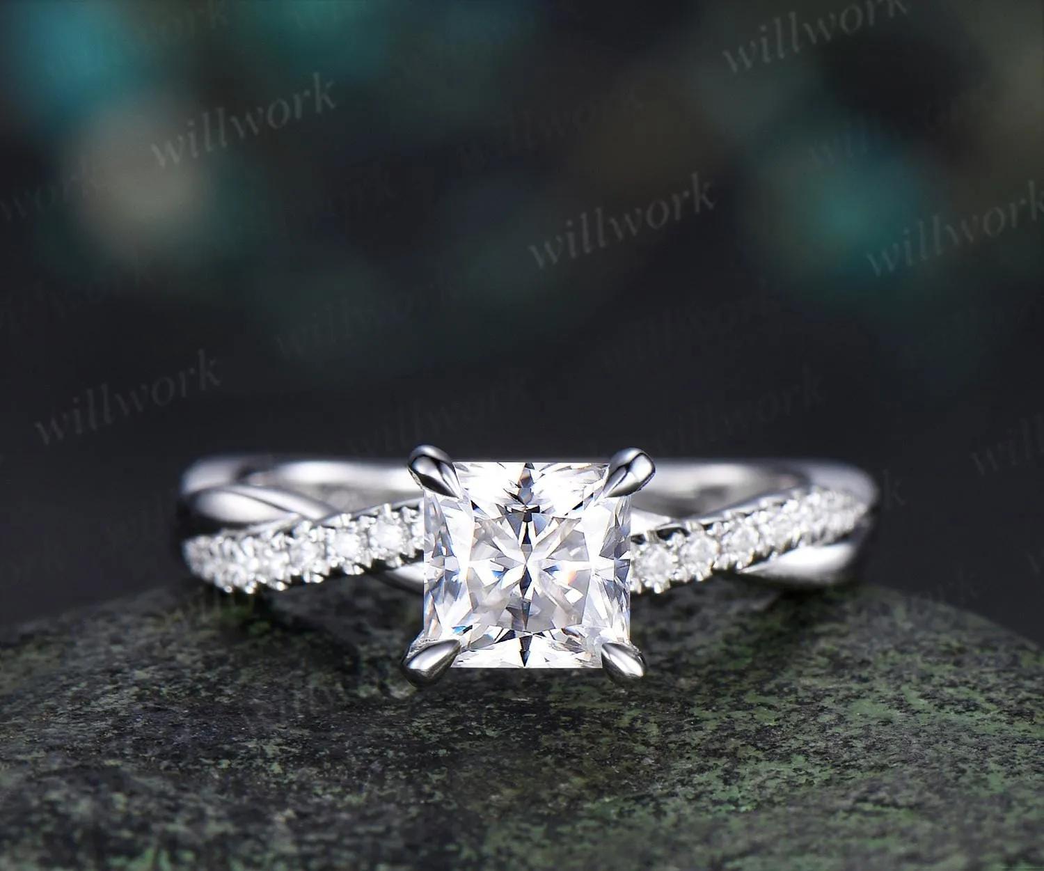 Princess cut IGI lab grown diamond engagement ring solid 14k white gold 3/4 eternity rope wrapping promise ring women sold by Willwork Jewelry product image thumbnail 5