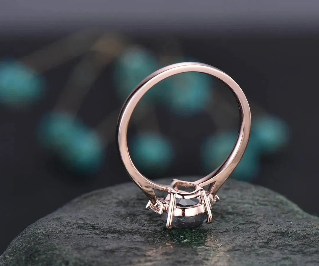 Unique Pear Salt and Pepper Diamond Engagement Ring Three Stone Diamond Accented Promise Ring for Her sold by Willwork Jewelry product image thumbnail 4