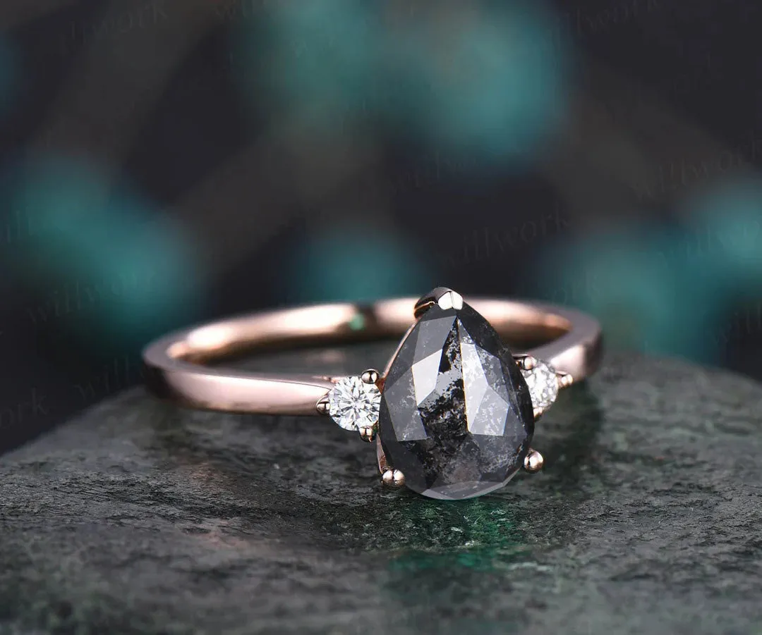 Unique Pear Salt and Pepper Diamond Engagement Ring Three Stone Diamond Accented Promise Ring for Her sold by Willwork Jewelry product image thumbnail 5