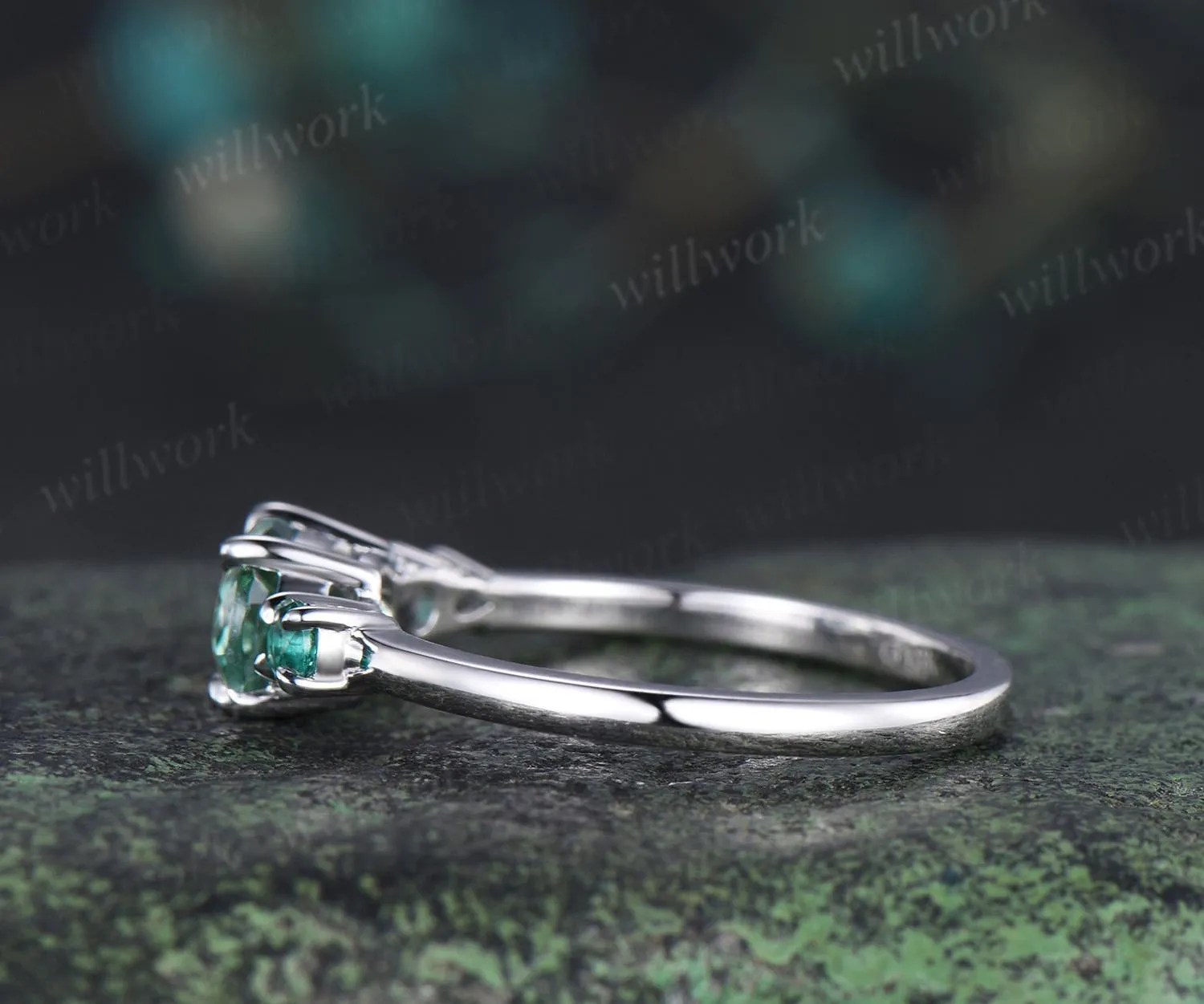 1ct green sapphire emerald engagement ring oval cut 14k white gold east to west unique promise wedding ring women four stone ring silver sold by Willwork Jewelry product image thumbnail 4