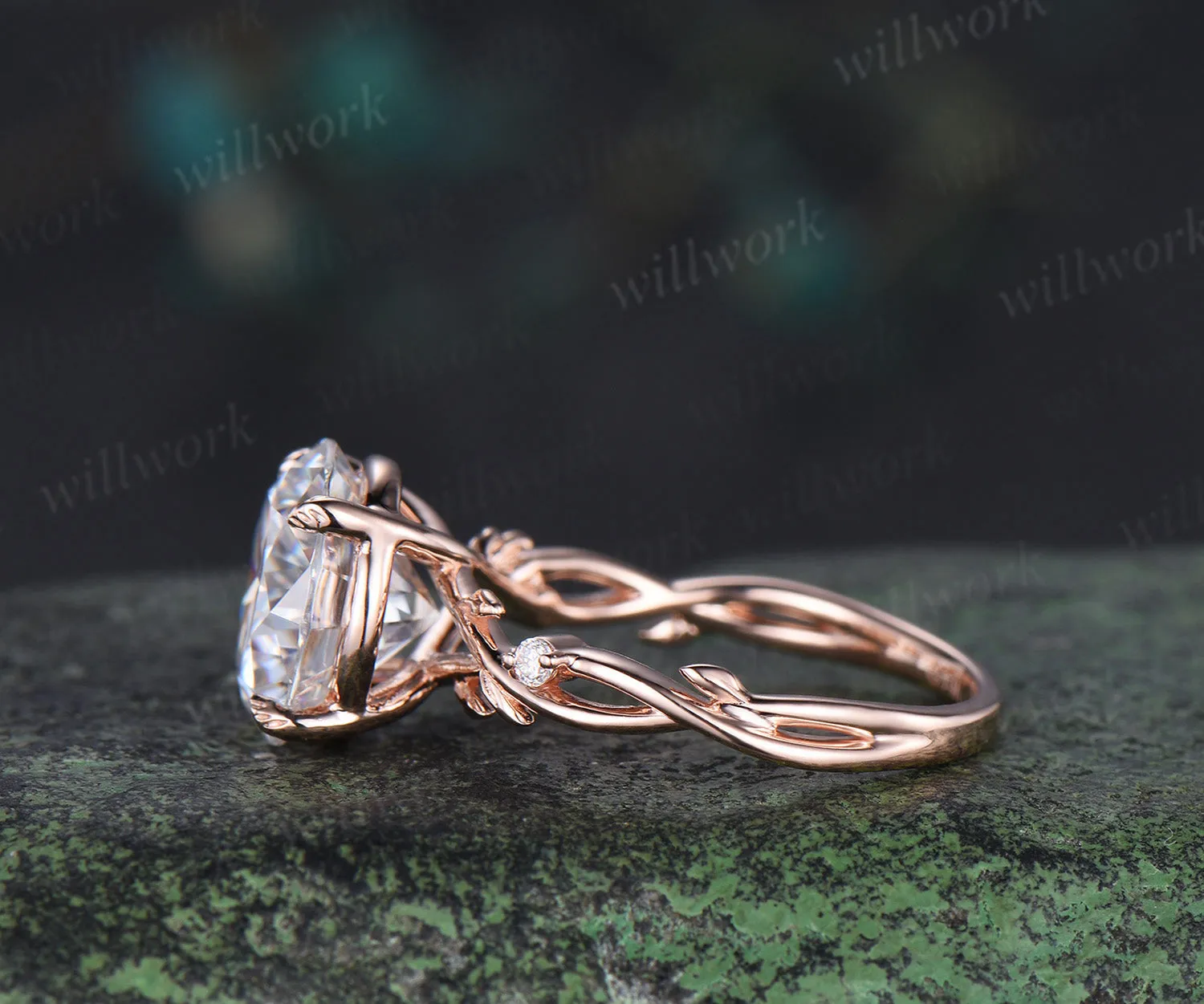 4ct round brilliant cut moissanite leaf branch ring nature inspired moissanite diamonds engagement ring wedding anniversary gifts sold by Willwork Jewelry product image thumbnail 5