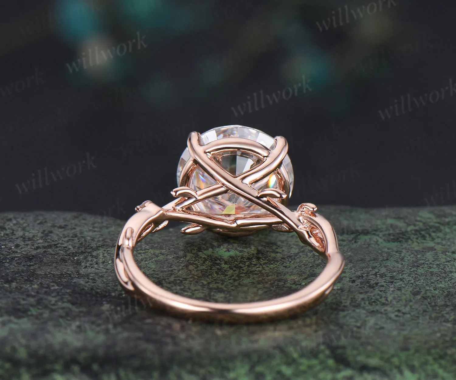 4ct round brilliant cut moissanite leaf branch ring nature inspired moissanite diamonds engagement ring wedding anniversary gifts sold by Willwork Jewelry product image thumbnail 3