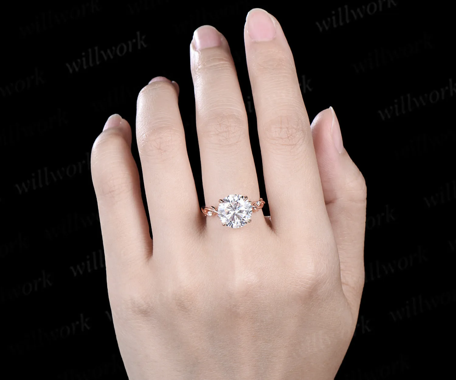 4ct round brilliant cut moissanite leaf branch ring nature inspired moissanite diamonds engagement ring wedding anniversary gifts sold by Willwork Jewelry product image thumbnail 2