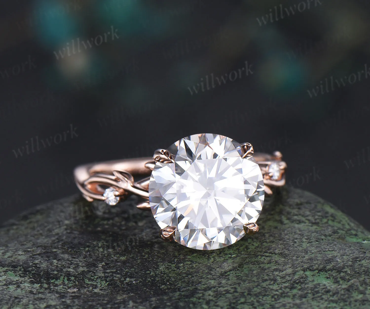 4ct round brilliant cut moissanite leaf branch ring nature inspired moissanite diamonds engagement ring wedding anniversary gifts sold by Willwork Jewelry product image thumbnail 4