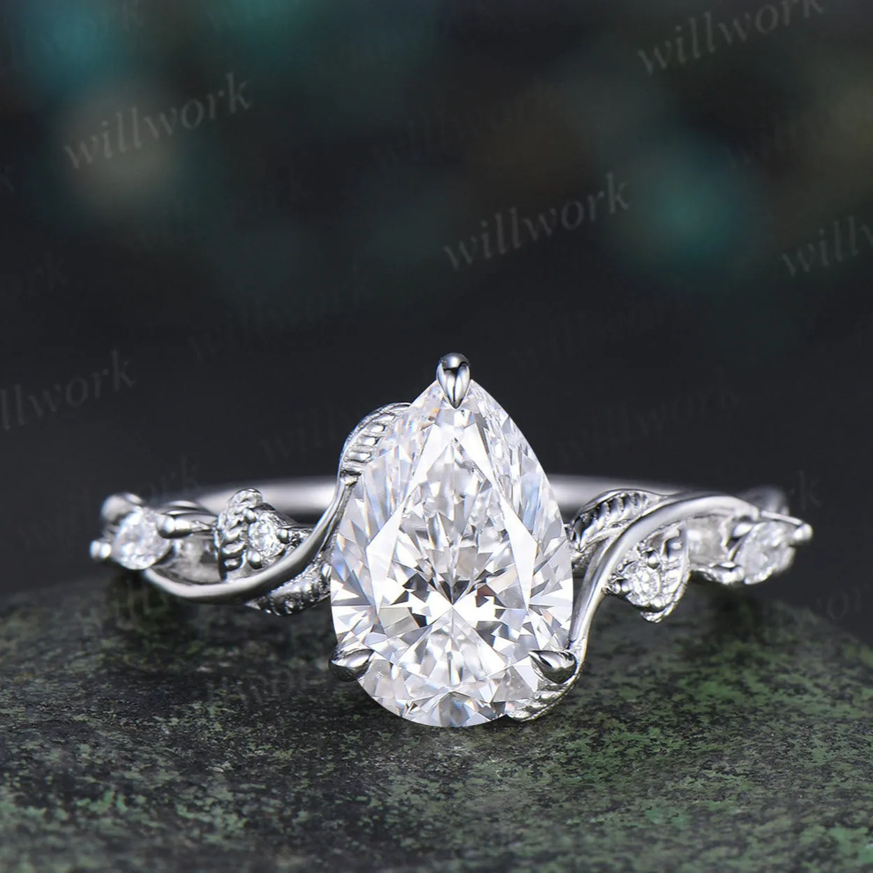 2 Carat Pear Lab Grown Diamond IGI Engagement Ring Nature Inspired Diamond Wedding Ring White Gold Diamond Bridal Ring for Her sold by Willwork Jewelry product image thumbnail 3