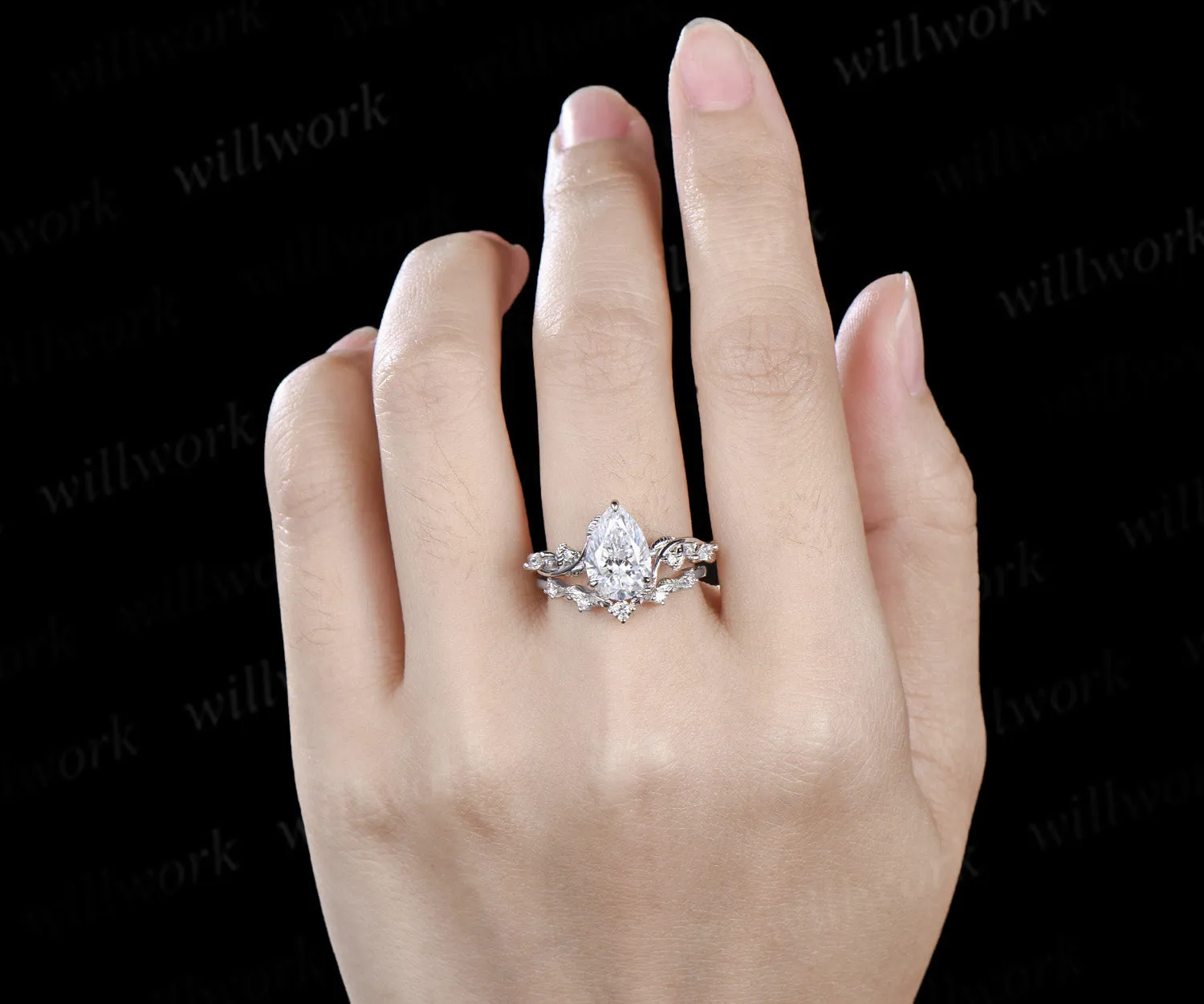 2 Carat Pear Lab Grown Diamond IGI Engagement Ring Nature Inspired Diamond Wedding Ring White Gold Diamond Bridal Ring for Her sold by Willwork Jewelry product image thumbnail 2