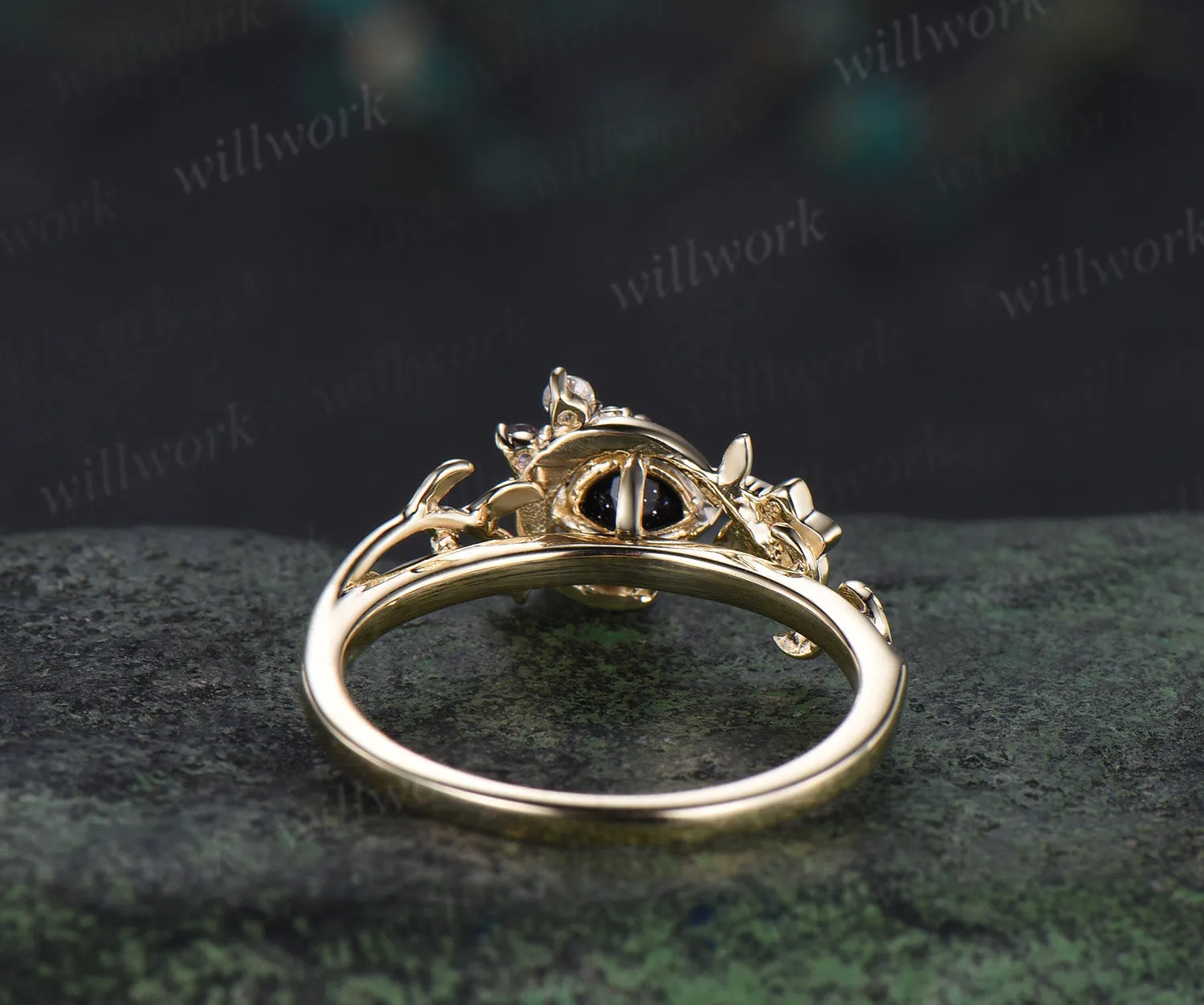 Round Galaxy Blue Sandstone ring cluster moon floral leaf Engagement Ring yellow gold amethyst wedding ring women sold by Willwork Jewelry product image thumbnail 5