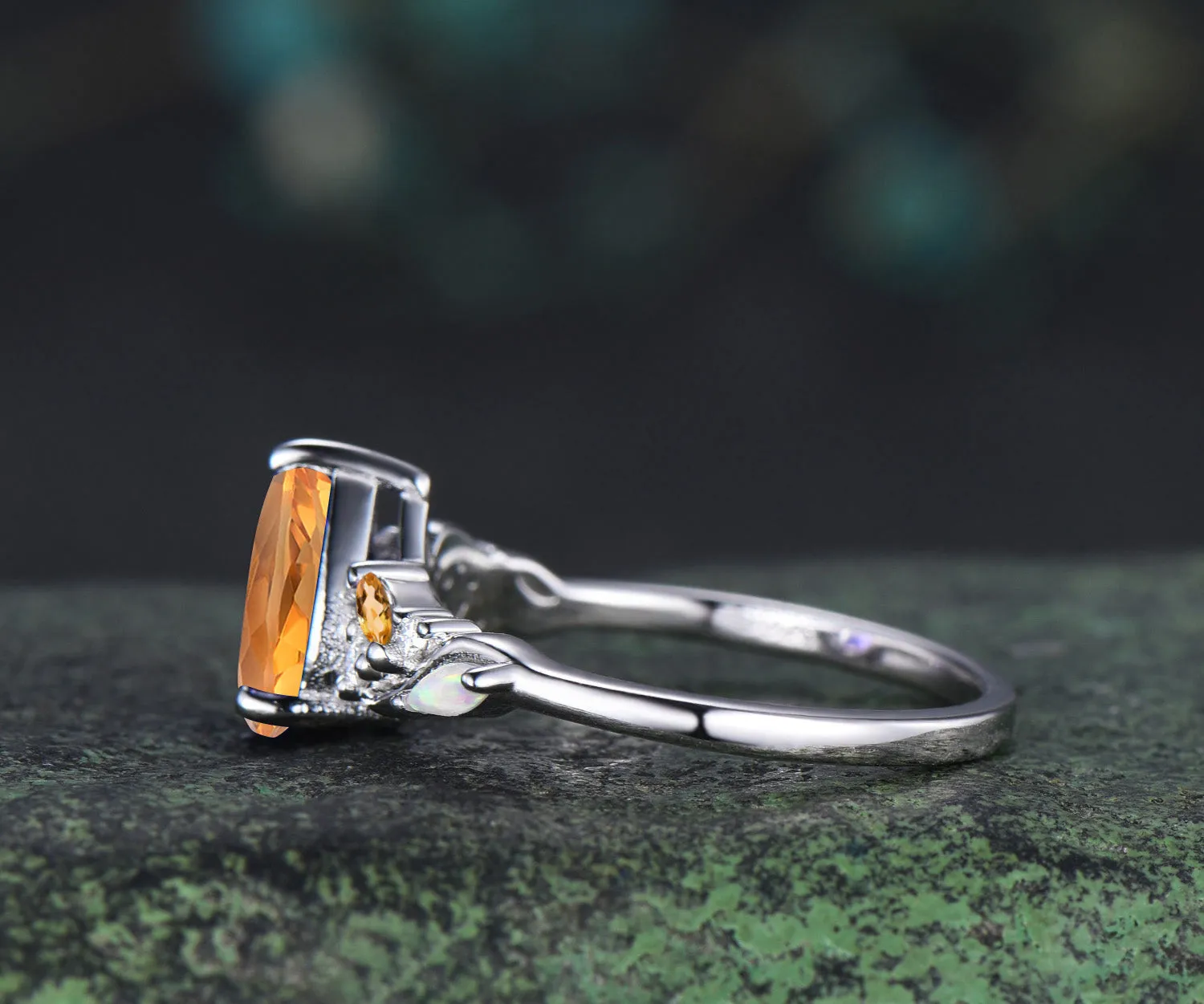 Pear cut yellow citrine engagement ring white gold infinity twisted opal anniversary ring gift sold by Willwork Jewelry product image thumbnail 4