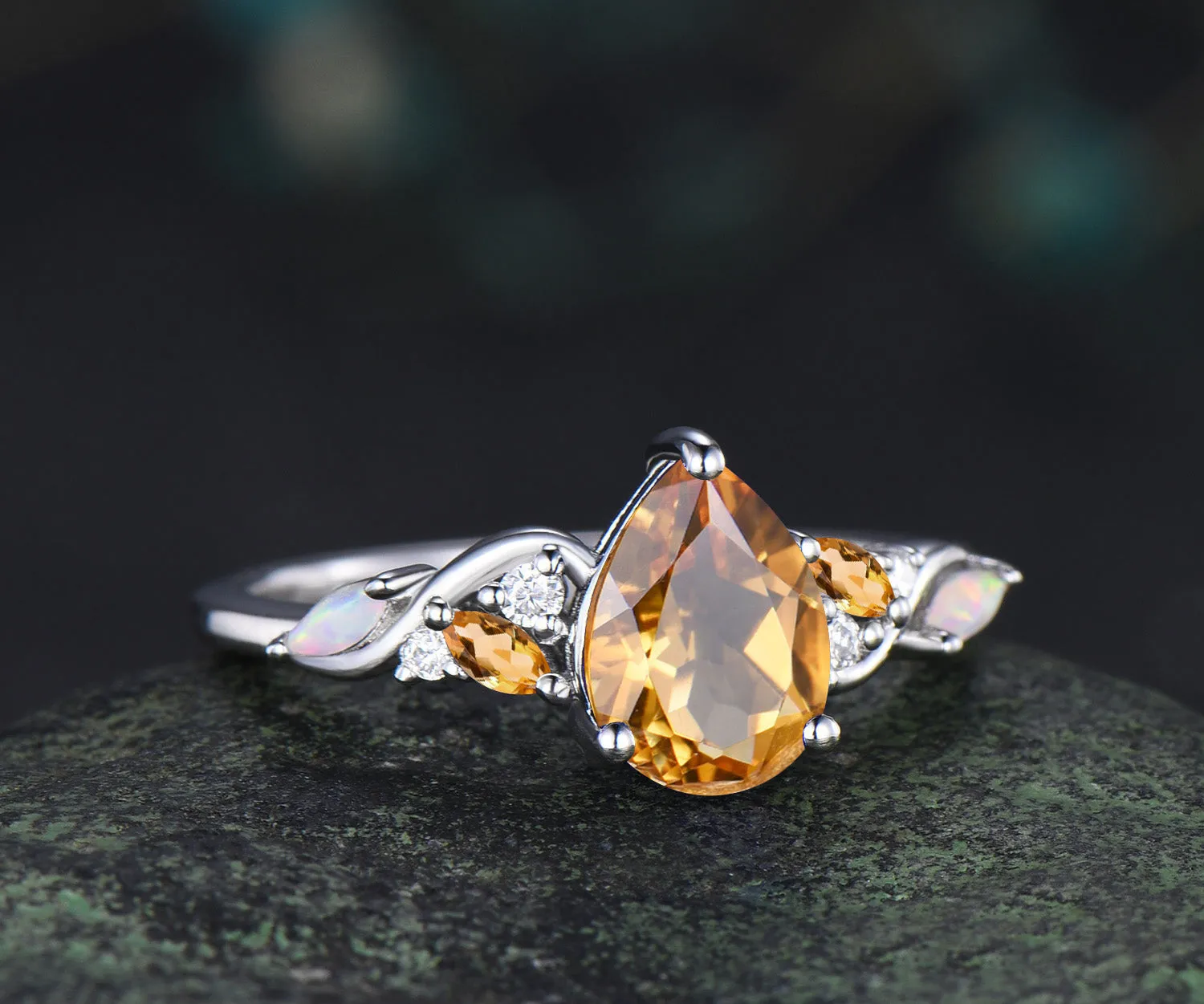 Pear cut yellow citrine engagement ring white gold infinity twisted opal anniversary ring gift sold by Willwork Jewelry product image thumbnail 2