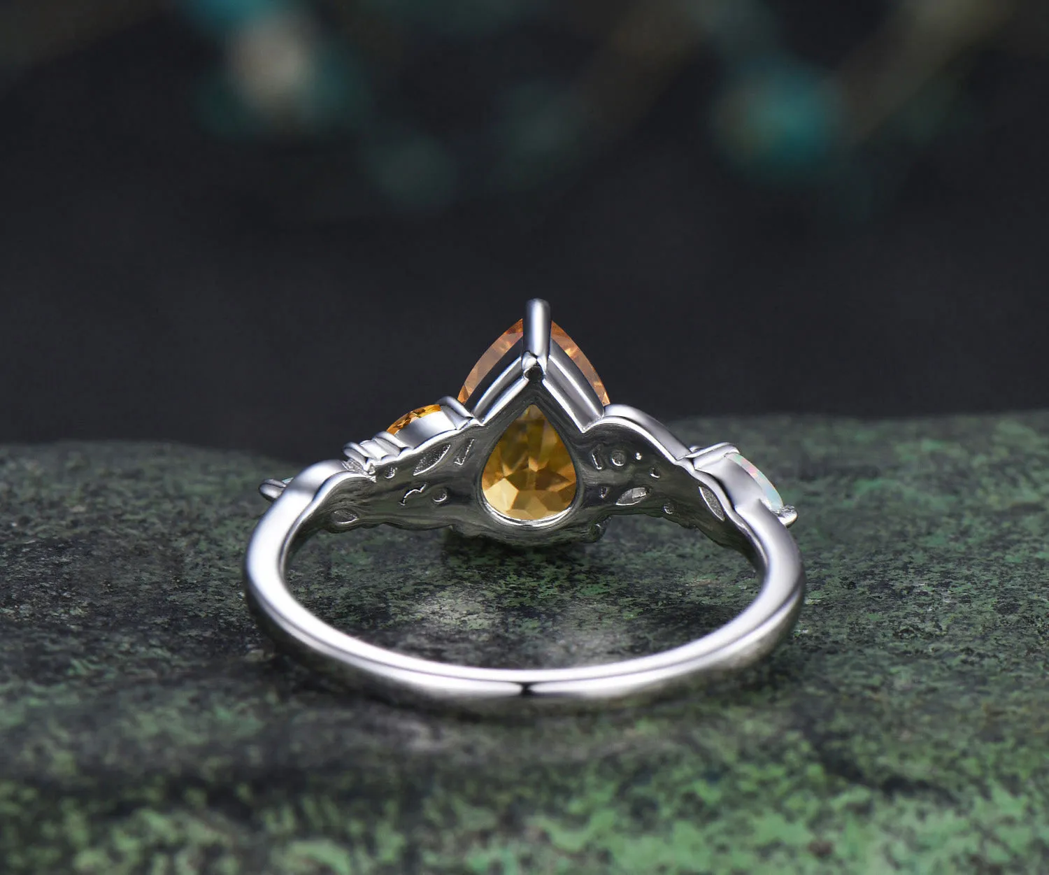 Pear cut yellow citrine engagement ring white gold infinity twisted opal anniversary ring gift sold by Willwork Jewelry product image thumbnail 5