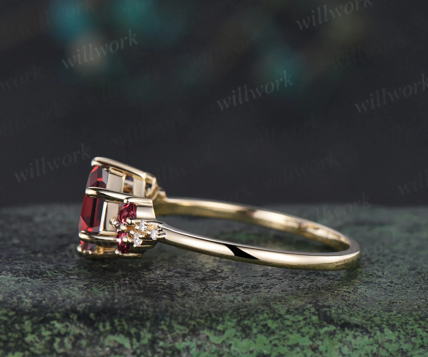 Hexagon shape garnet engagement ring pear red garnet moissanite clusters ring January birthstone jewelry gifts for her sold by Willwork Jewelry product image thumbnail 5