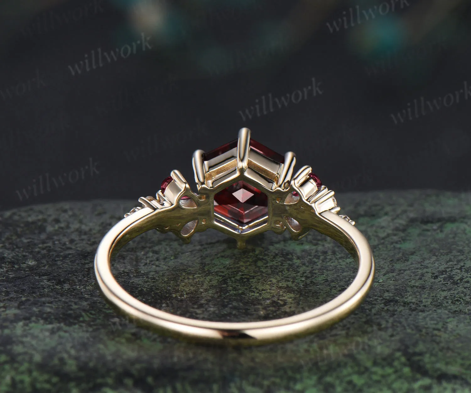 Hexagon shape garnet engagement ring pear red garnet moissanite clusters ring January birthstone jewelry gifts for her sold by Willwork Jewelry product image thumbnail 4