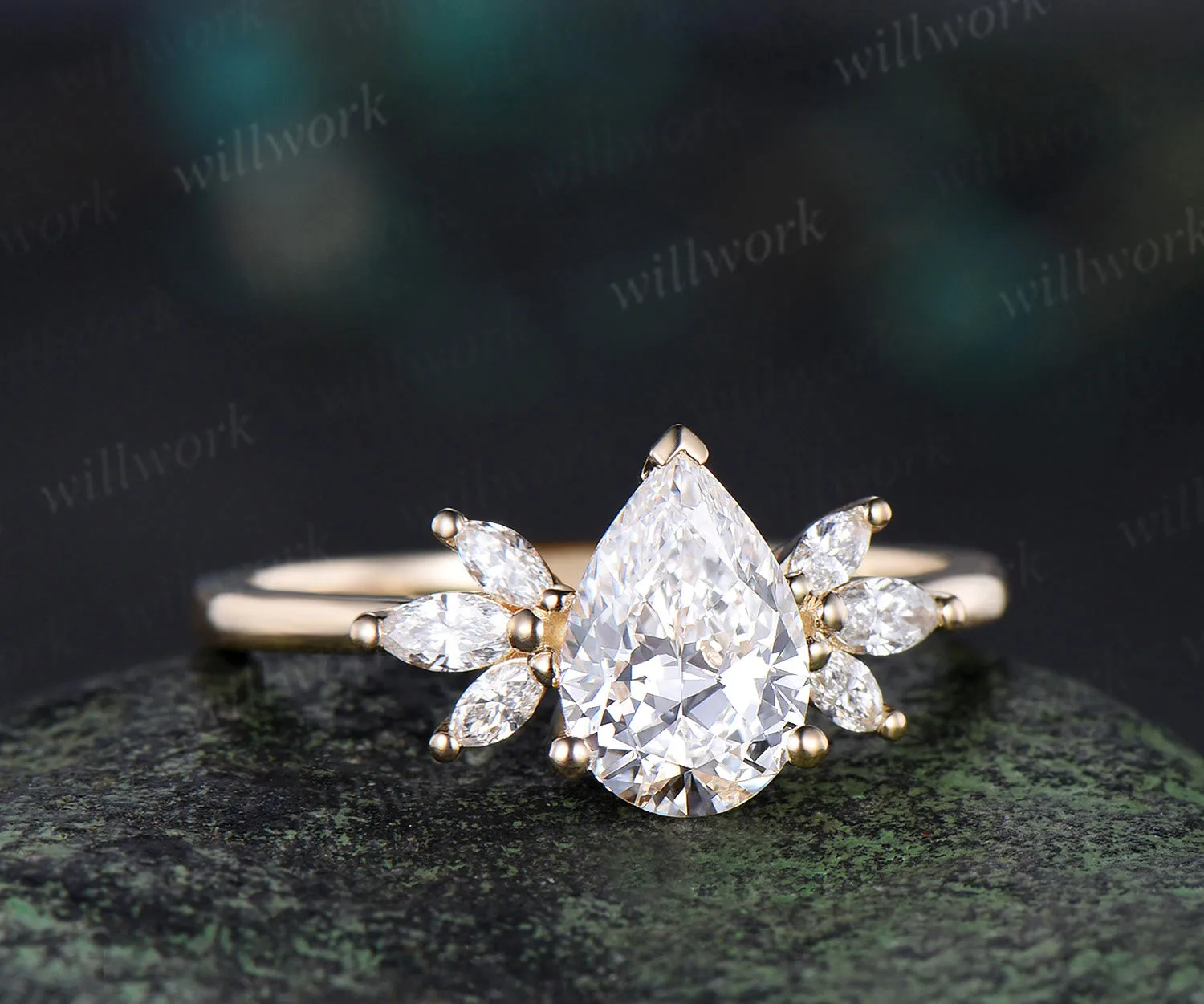 Teardrop pear cut IGI Lab grown diamond engagement ring solid 18k yellow gold cluster wedding promise ring women sold by Willwork Jewelry product image thumbnail 4