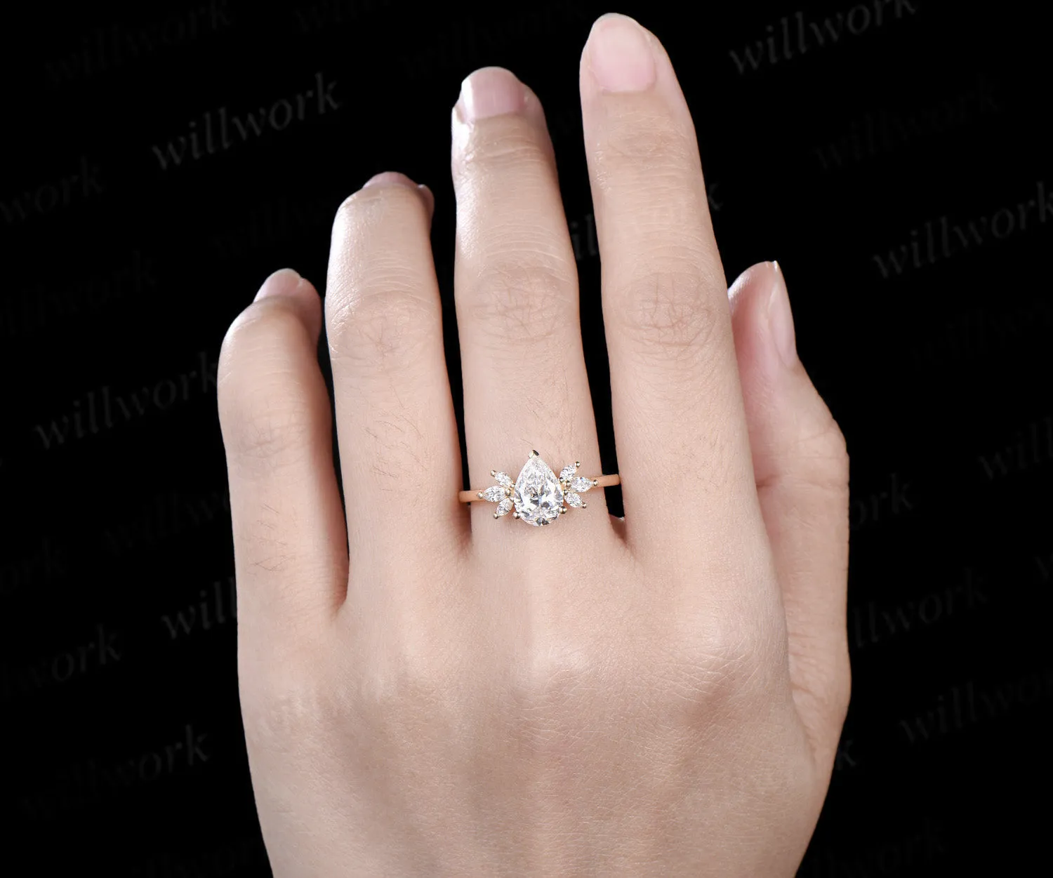 Teardrop pear cut IGI Lab grown diamond engagement ring solid 18k yellow gold cluster wedding promise ring women sold by Willwork Jewelry product image thumbnail 2