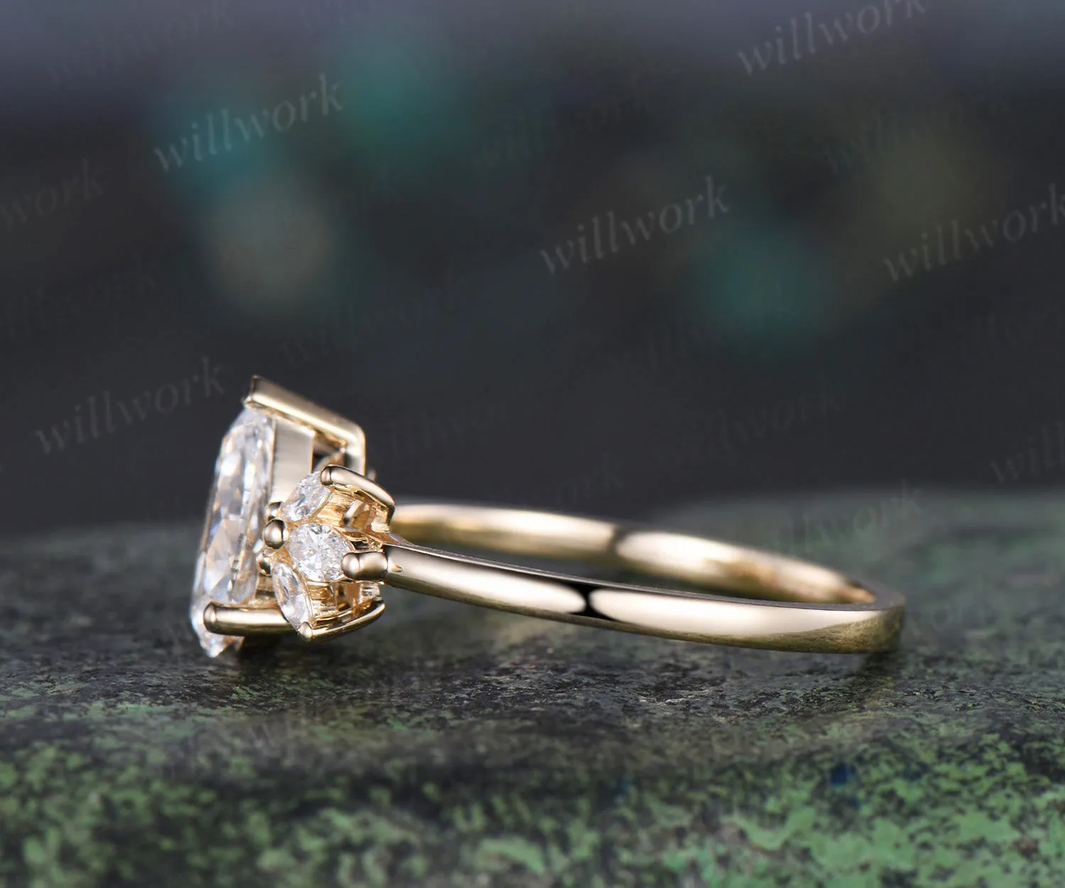 Teardrop pear cut IGI Lab grown diamond engagement ring solid 18k yellow gold cluster wedding promise ring women sold by Willwork Jewelry product image thumbnail 5