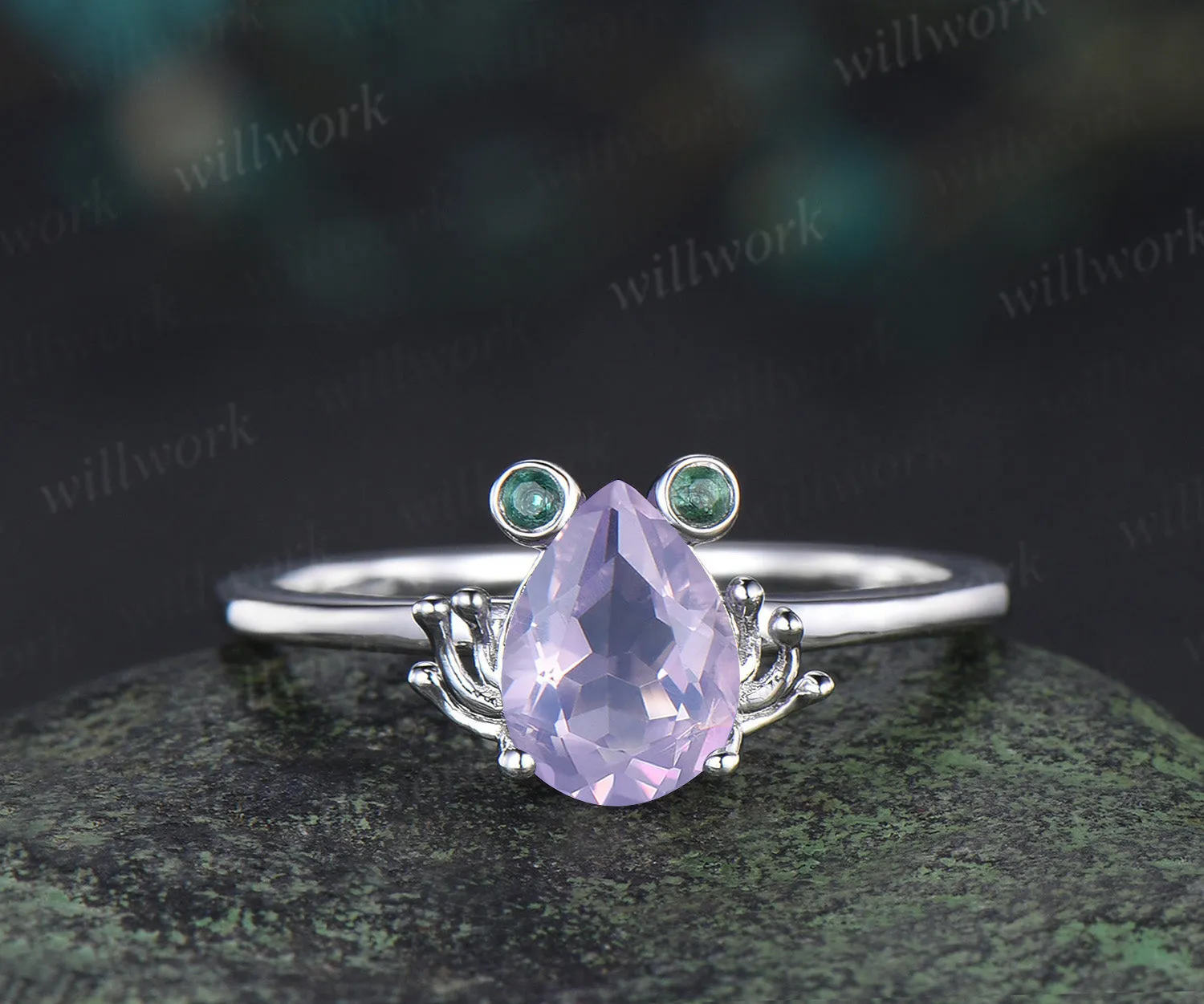 Unique pear Lavender Amethyst engagement ring set Frog animal inspired wedding set women pear shaped bridal set for girl sold by Willwork Jewelry product image thumbnail 5