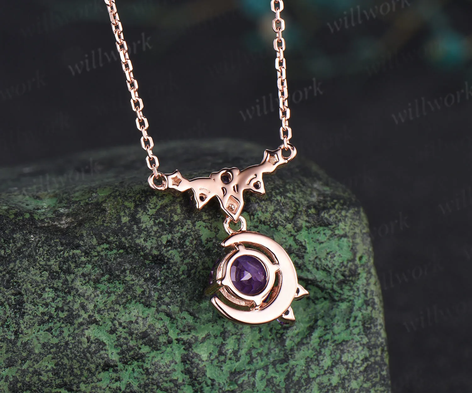Round amethyst moon stars necklace February birthstone moissanite cluster pendant elegant wedding gifts sold by Willwork Jewelry product image thumbnail 4
