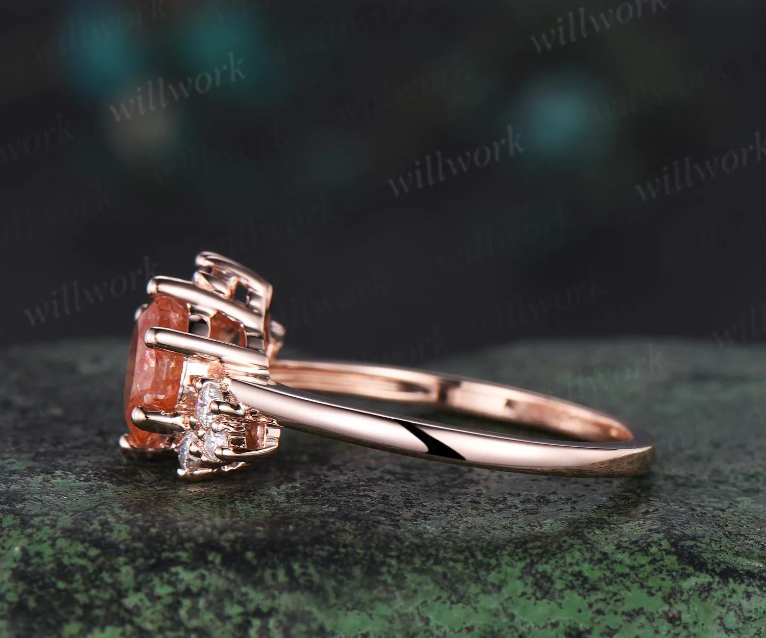 Round cut sunstone engagement ring rose gold cluster alexandrite lapis lazuli wedding ring women 6 prong bridal ring sold by Willwork Jewelry product image thumbnail 4