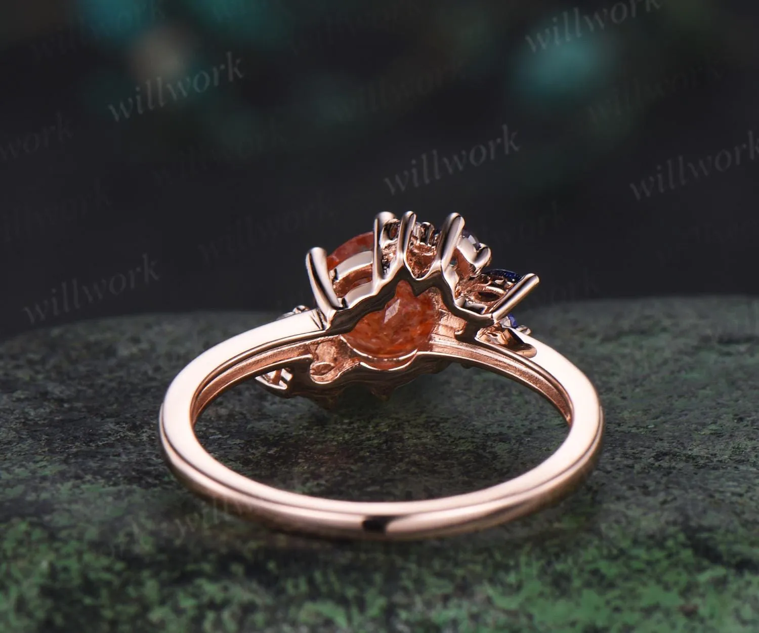 Round cut sunstone engagement ring rose gold cluster alexandrite lapis lazuli wedding ring women 6 prong bridal ring sold by Willwork Jewelry product image thumbnail 5