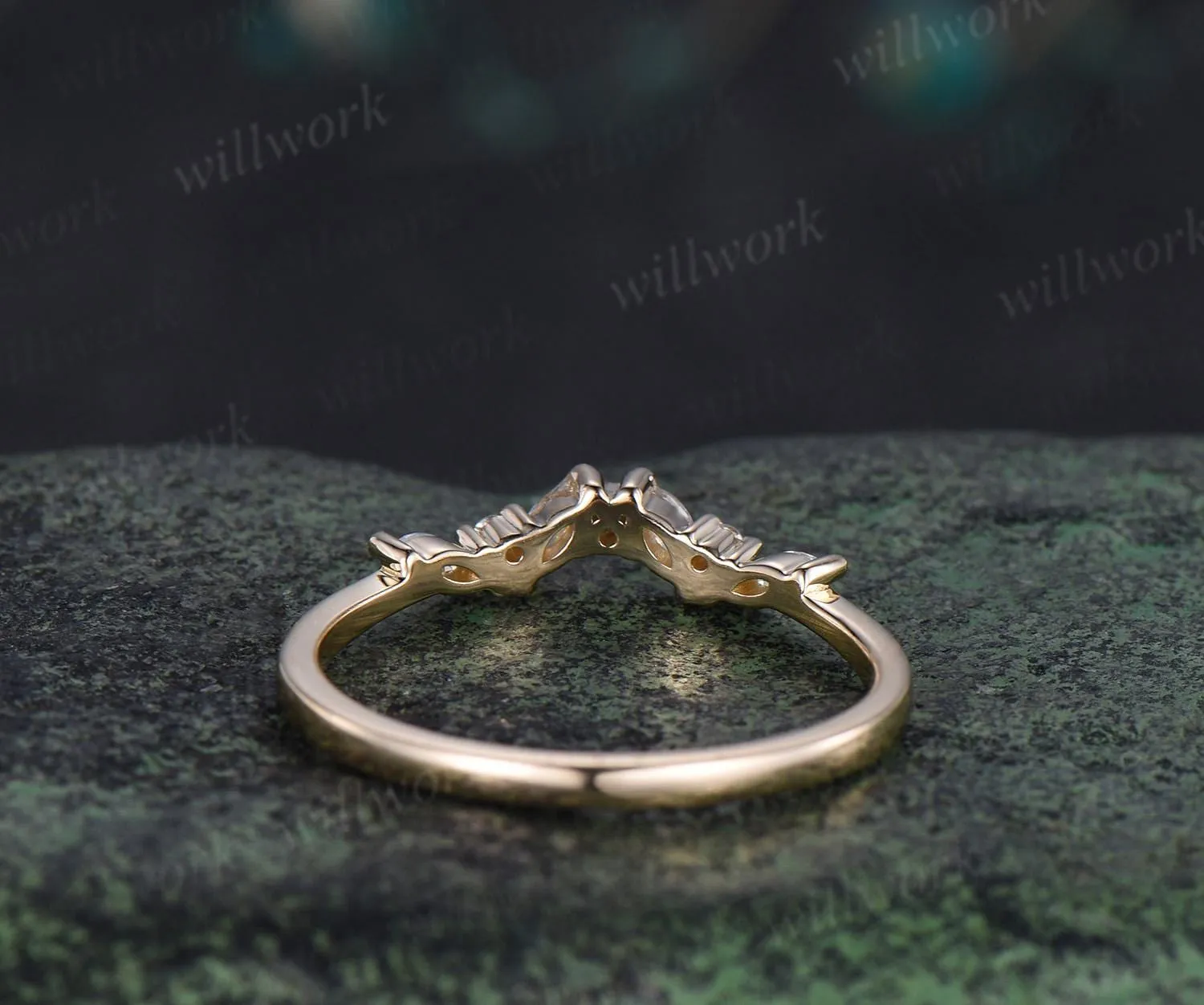 Cluster marquise cut moissanite diamond wedding band 14k yellow gold stacking bridal ring women gift sold by Willwork Jewelry product image thumbnail 5